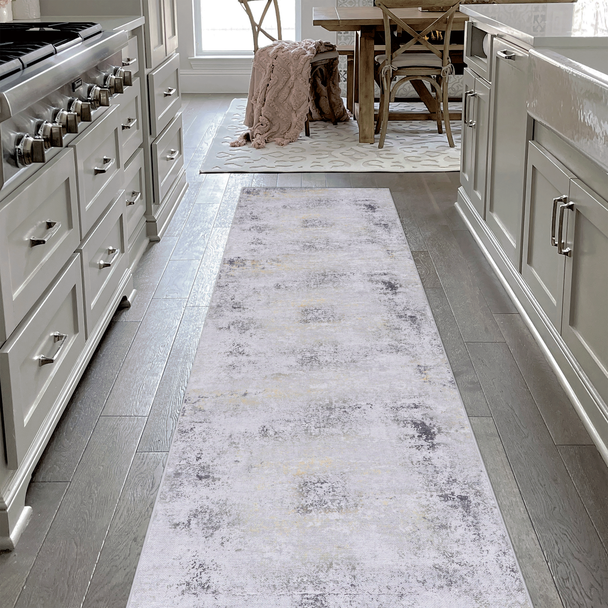 NAAR MAVAL Gold Washable Rug 2'6'' x 10' Runner Rug (Gray+Gold, 2'6'' x 10')