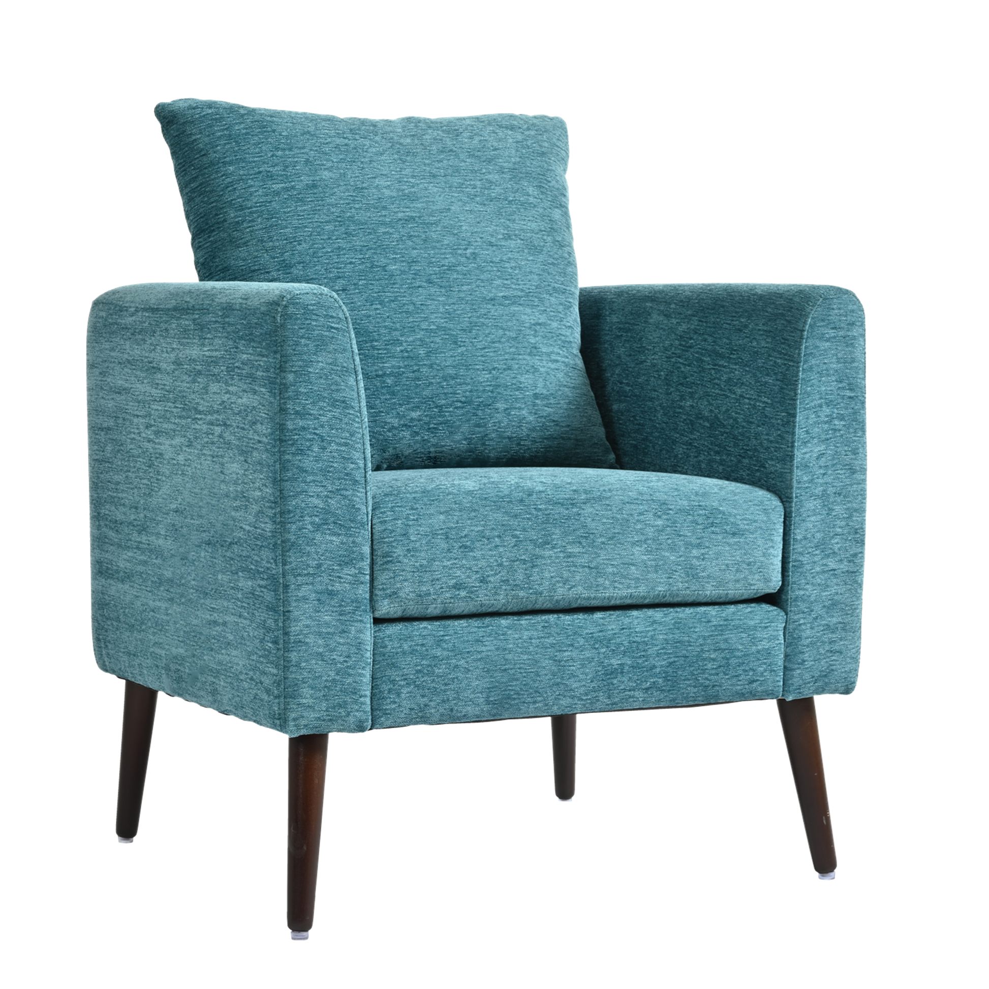 Accent Chair, Boucle Chair, Barrel Chair, Fabric Armchair Club Chair, Upholstered Arm Chair with Solid Wood Legs, Waist Pillow, Padded Single Chair for Living Room/Bedroom/Study/Waiting Room, Teal