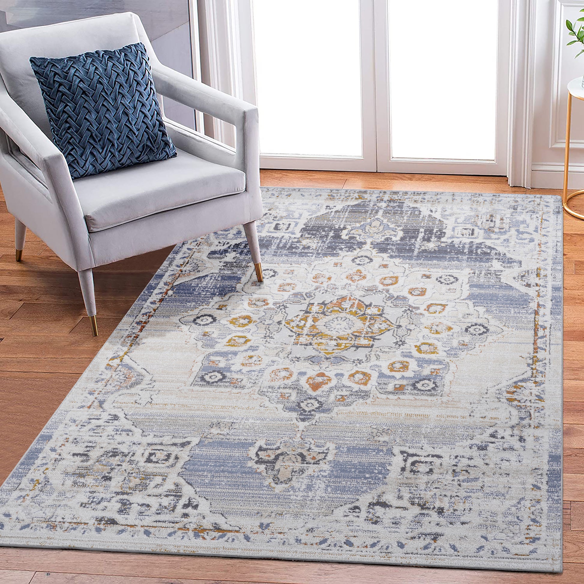 LOOM & LUXE Collection 5X7 Cream/Gold /Medallion Non-Shedding Living Room Bedroom Dining Home Office Stylish and Stain Resistant Area Rug