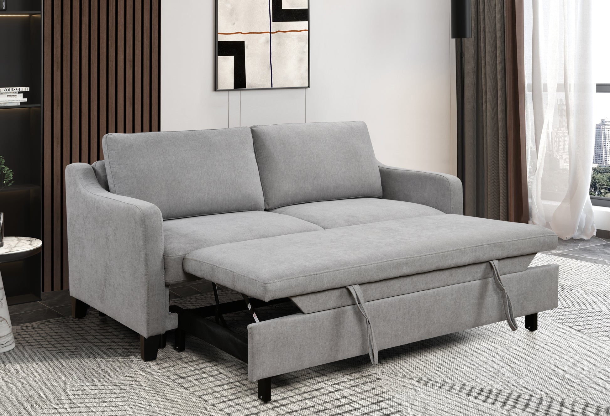 69'3 in 1 Convertible Queen Sleeper Sofa Bed, Modern Fabric Loveseat Futon Sofa Couch w/Pullout Bed, Small Love Seat Lounge Sofa w/Reclining Backrest, Furniture for Living Room, White Gray