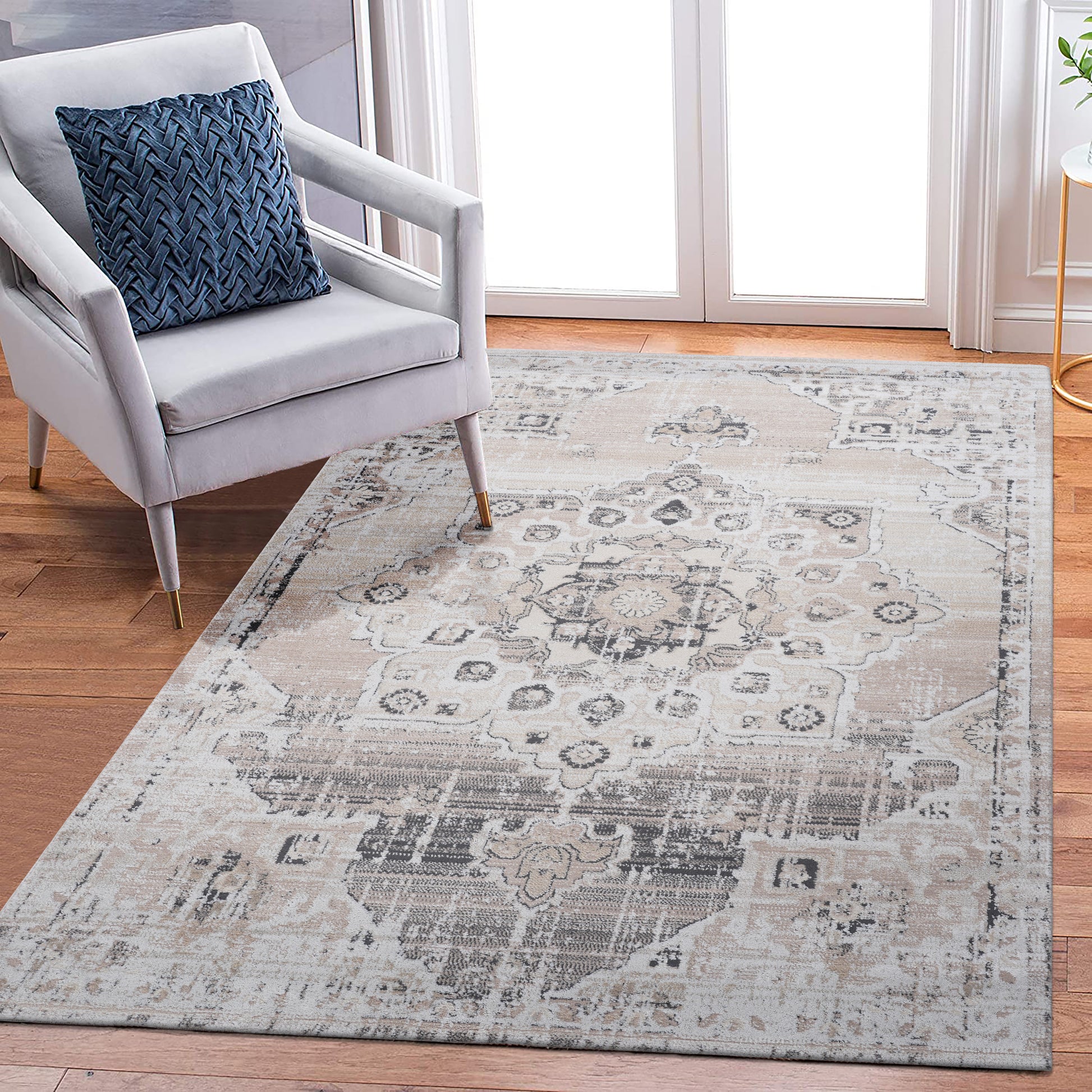 LOOM & LUXE Collection 5X7 Cream/Beige /Medallion Non-Shedding Living Room Bedroom Dining Home Office Stylish and Stain Resistant Area Rug