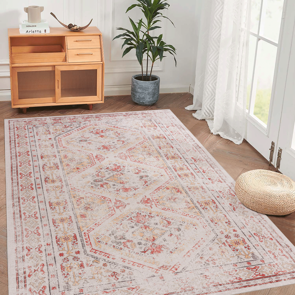 NAAR MAVAL Beige Washable Rug 9x12 Area Rug (Beige, 9'x12')