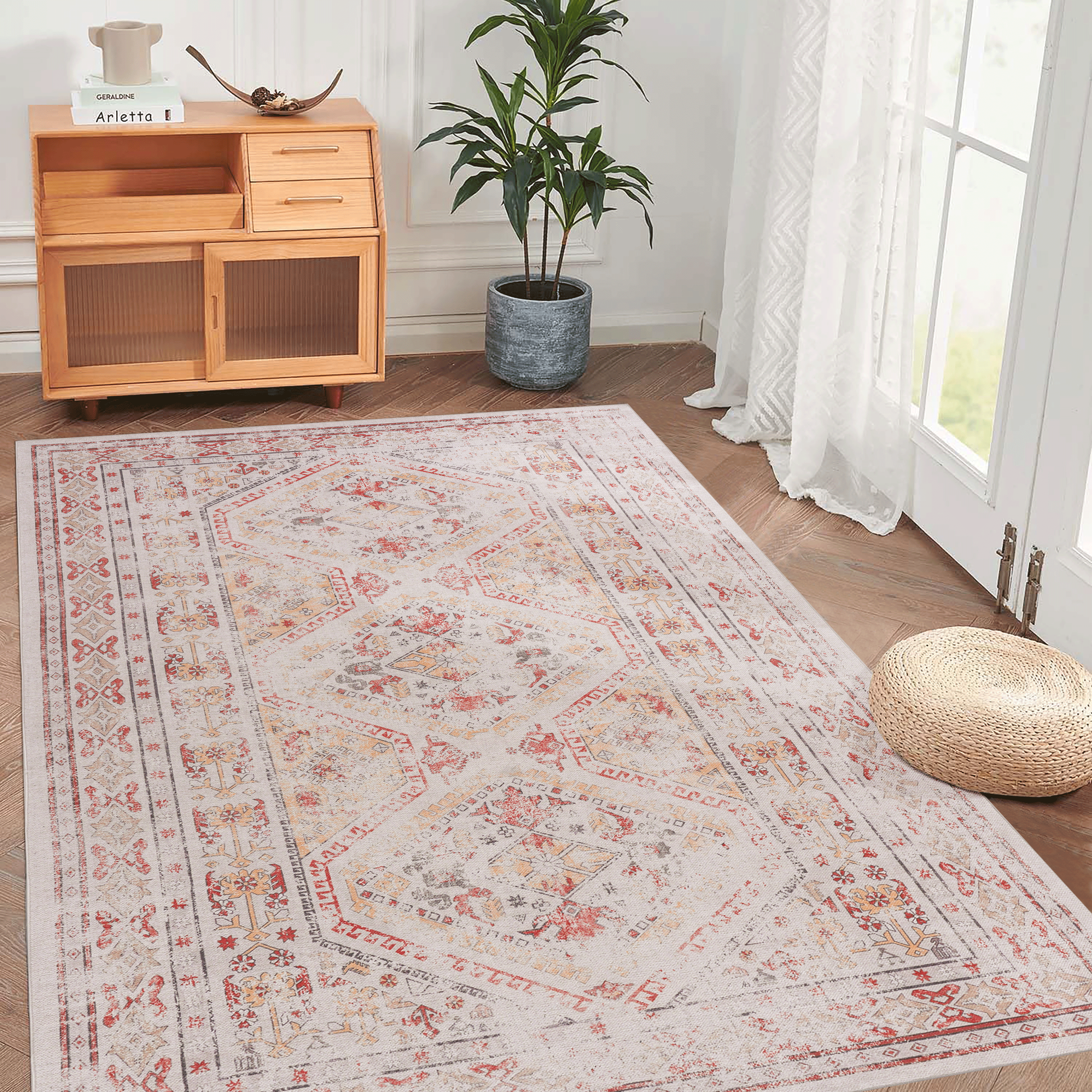 NAAR MAVAL Beige Washable Rug 9x12 Area Rug (Beige, 9'x12')