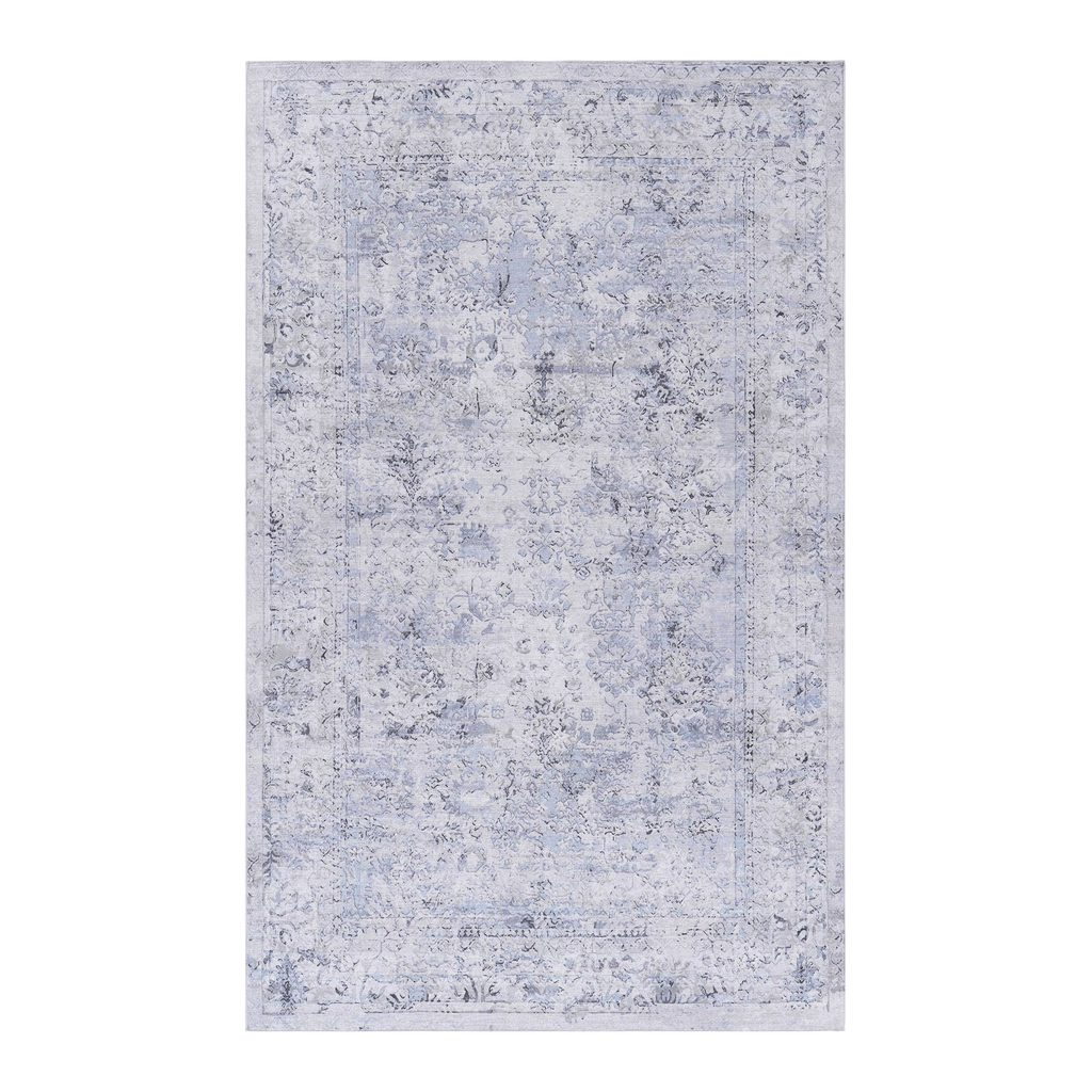 NAAR MAVAL Blue Washable Rug 2' x 3' Doormat Rug (Blue+Cream, 2' x 3')