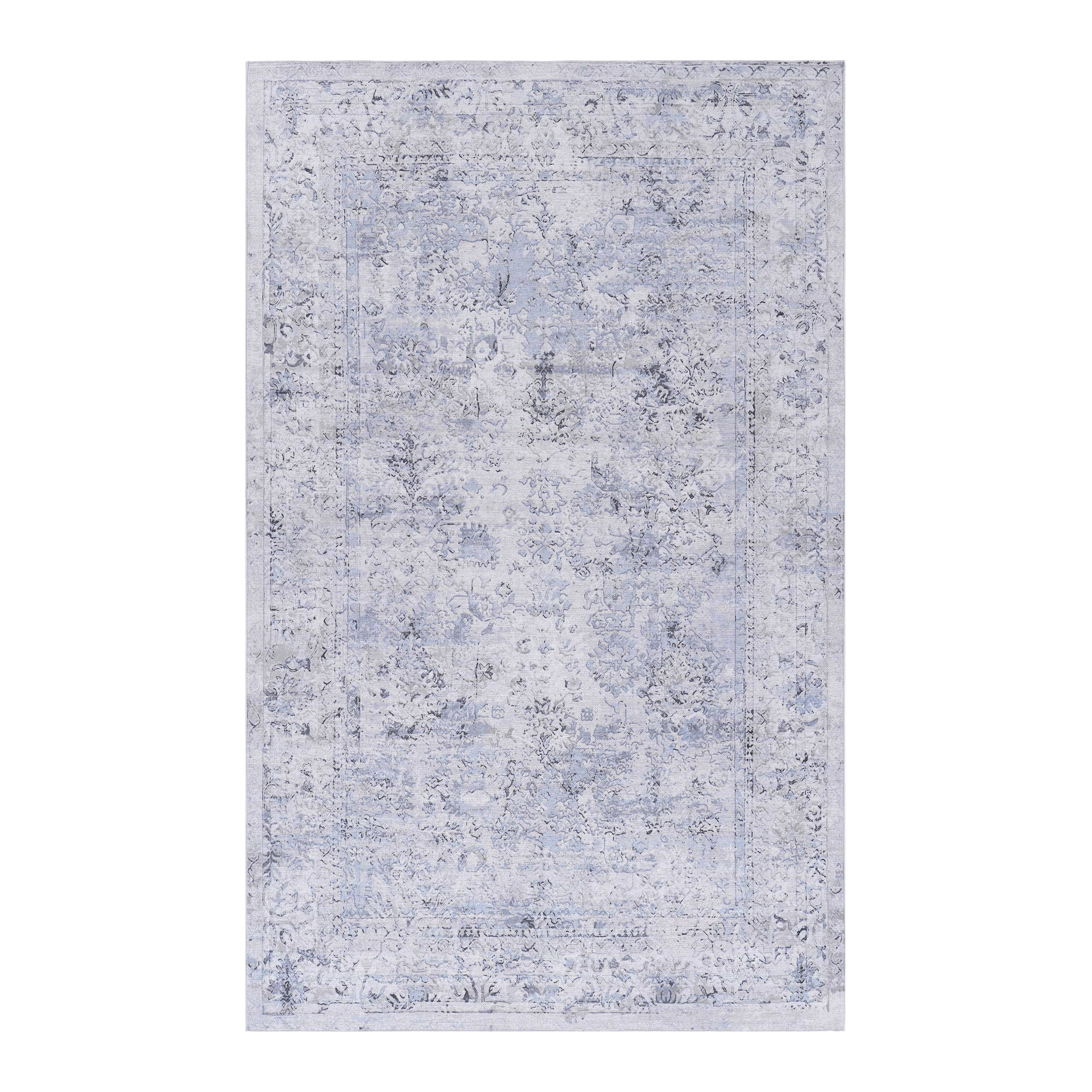 NAAR MAVAL Blue Washable Rug 2' x 3' Doormat Rug (Blue+Cream, 2' x 3')