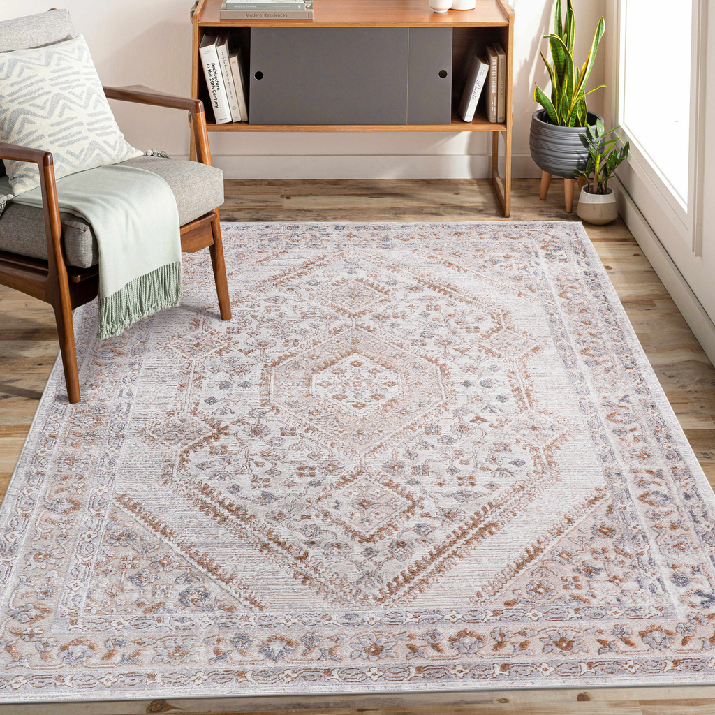 LOOM & LUXE Collection 5X7 Cream/Ivory/Bordered Non-Shedding Living Room Bedroom Dining Home Office Stylish and Stain Resistant Area Rug