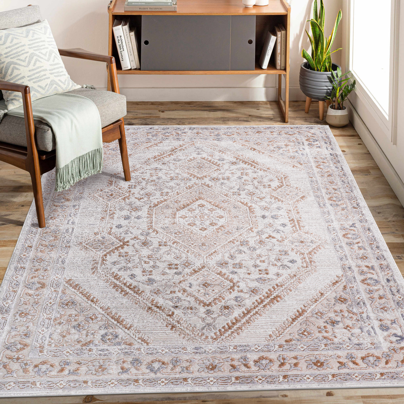 LOOM & LUXE Collection 5X7 Cream/Ivory/Bordered Non-Shedding Living Room Bedroom Dining Home Office Stylish and Stain Resistant Area Rug