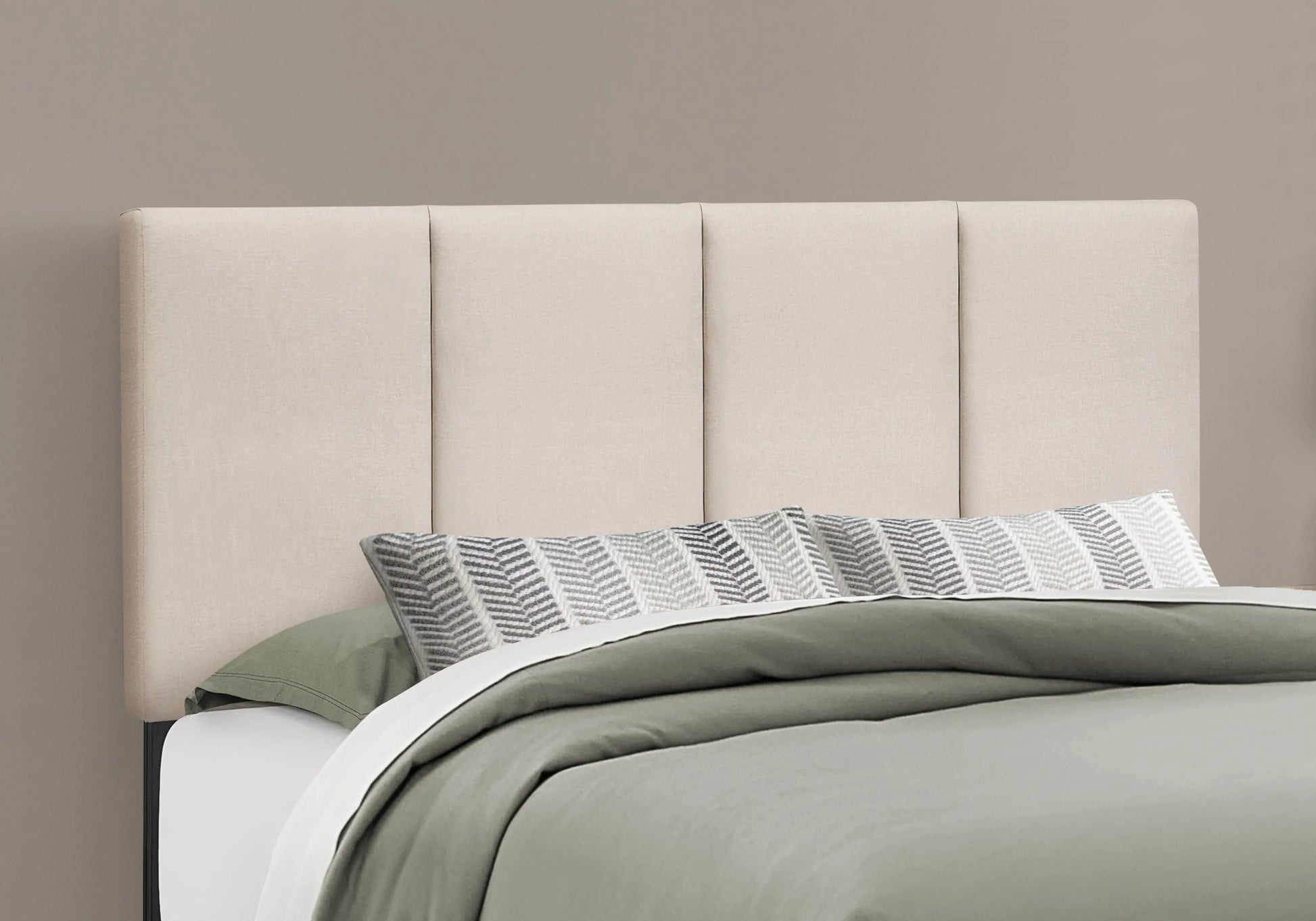Beige and Black Tufted Linen Queen Bed Frame