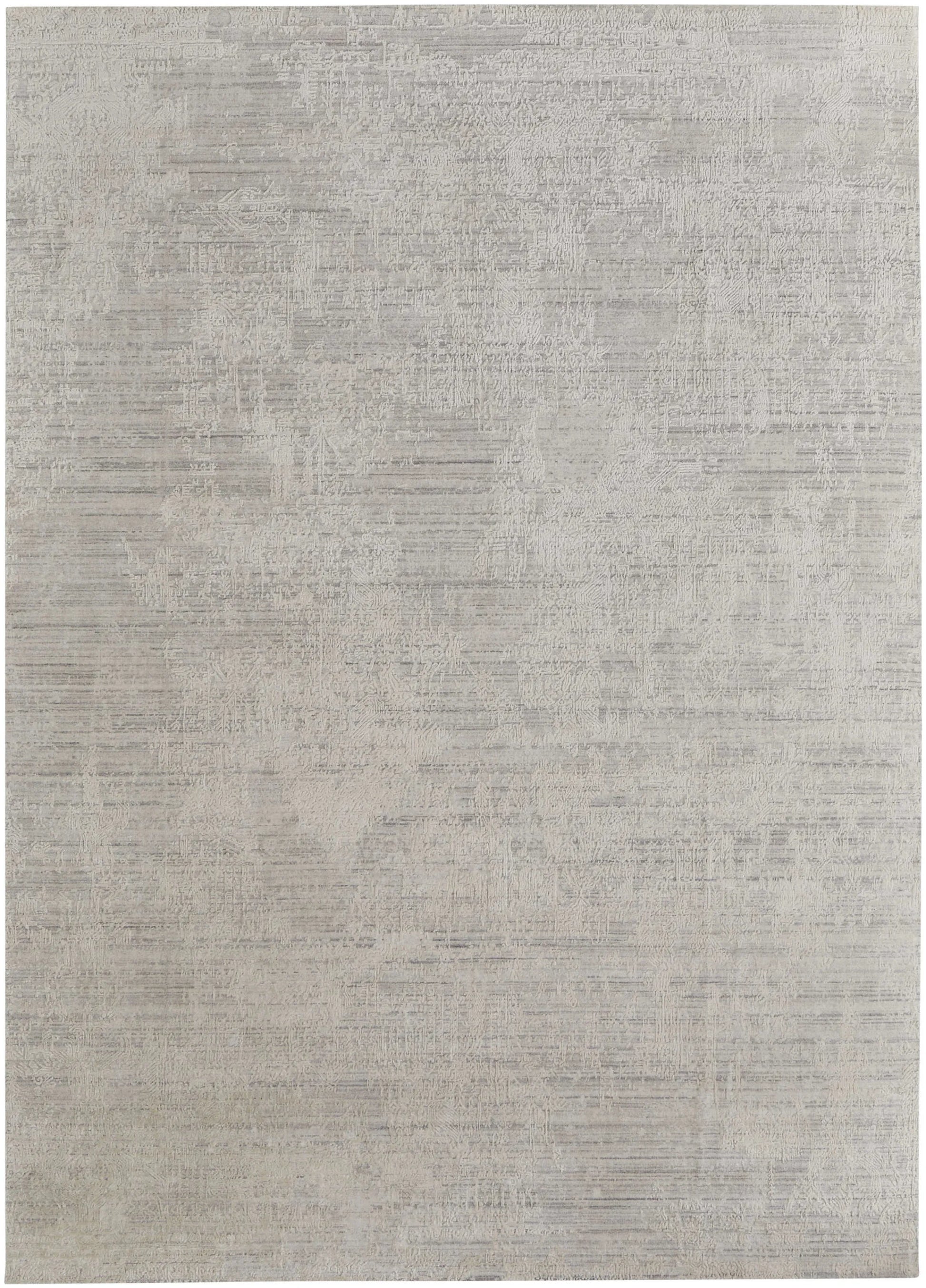 8' X 10' Gray and Ivory Abstract Hand Woven Worn Faded Area Rug