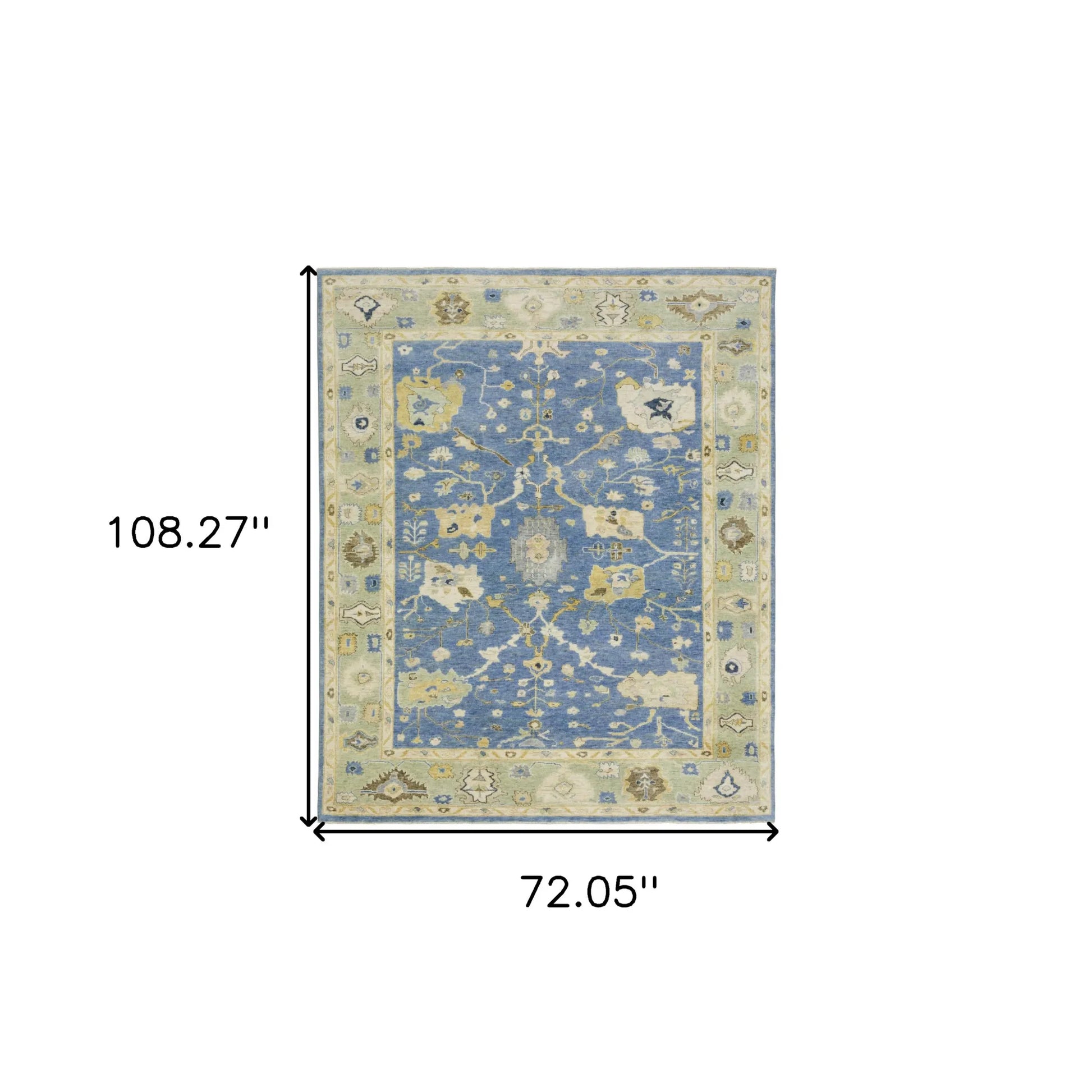6' X 9' Blue And Green Wool Oriental Hand Knotted Area Rug With Fringe