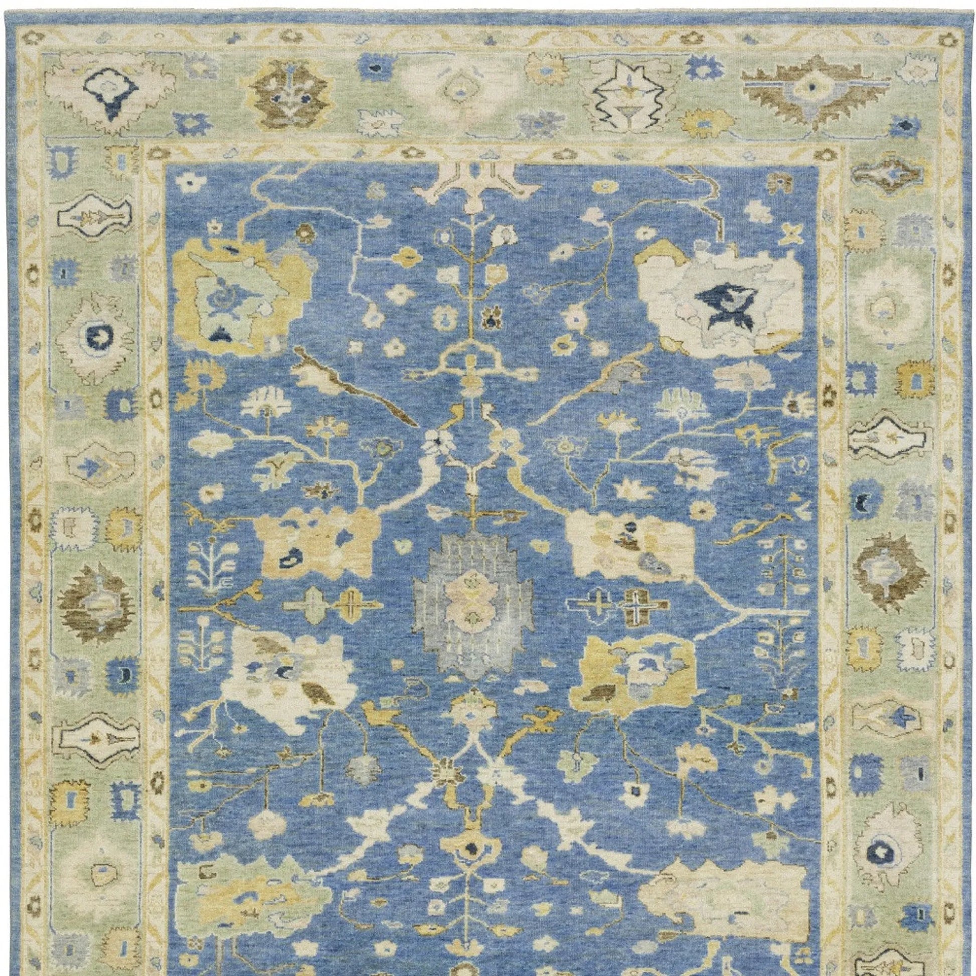 6' X 9' Blue And Green Wool Oriental Hand Knotted Area Rug With Fringe