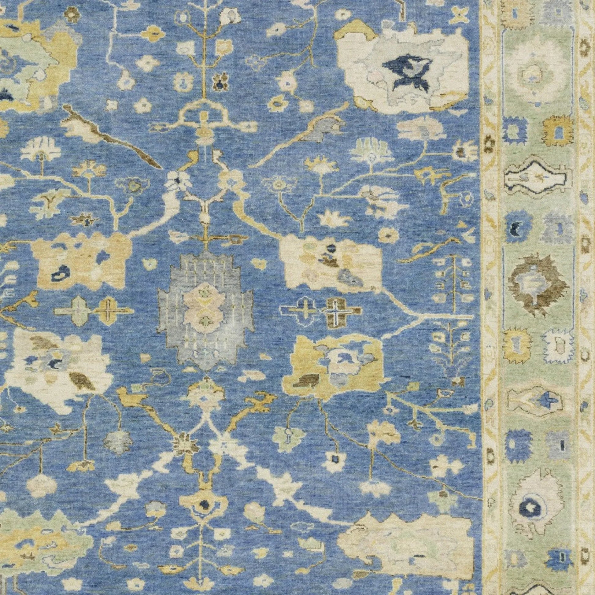 6' X 9' Blue And Green Wool Oriental Hand Knotted Area Rug With Fringe