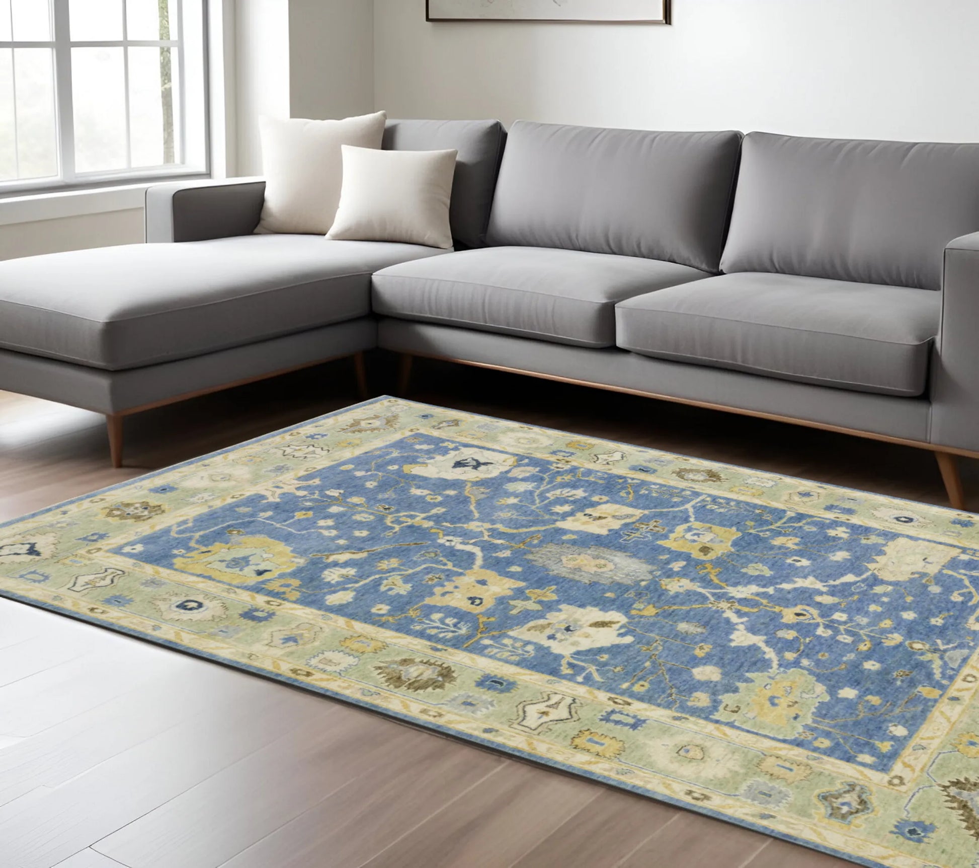 8' X 10' Blue And Green Wool Oriental Hand Knotted Area Rug With Fringe