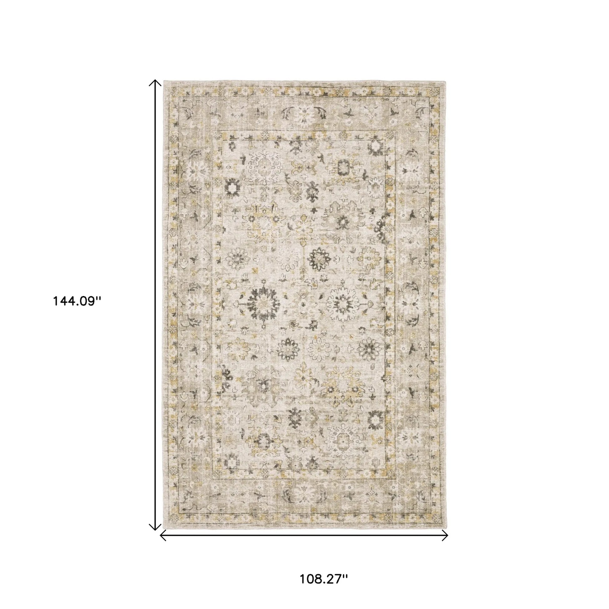 9' X 12' Beige And Gold Oriental Hand Tufted Area Rug