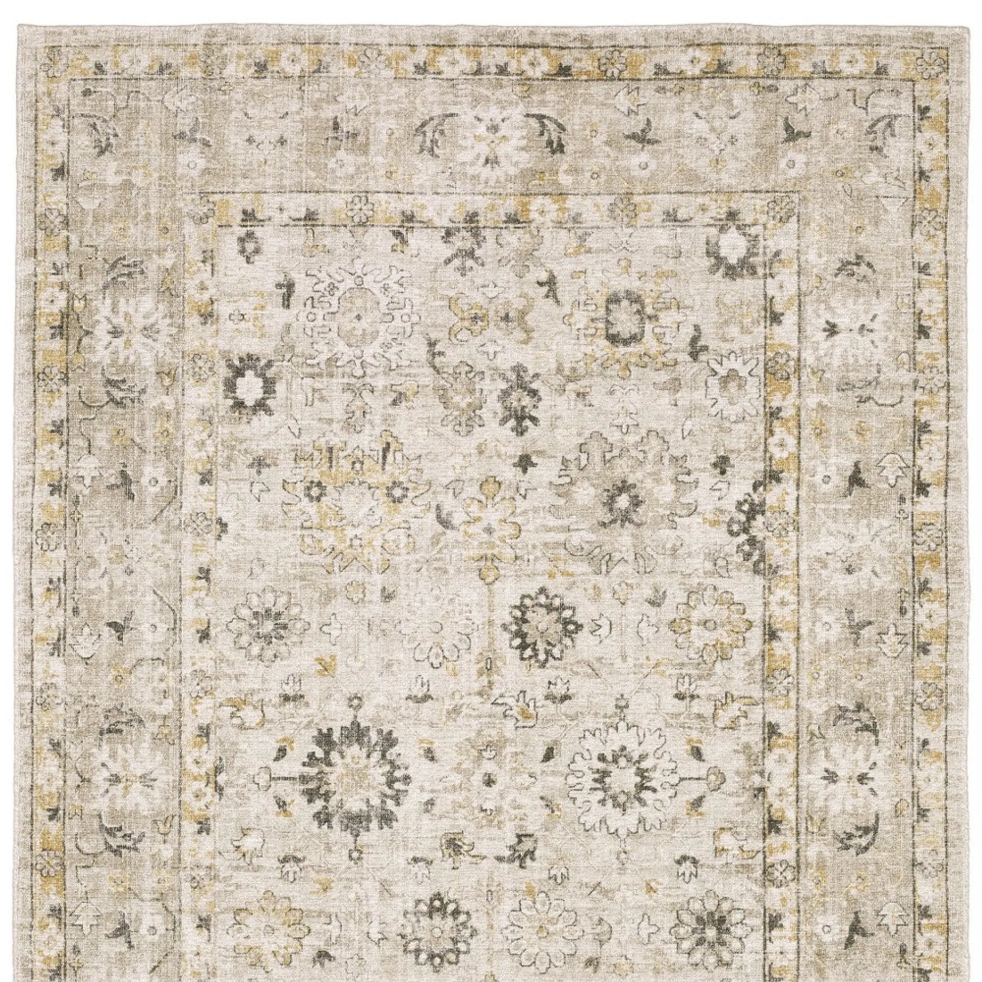 9' X 12' Beige And Gold Oriental Hand Tufted Area Rug