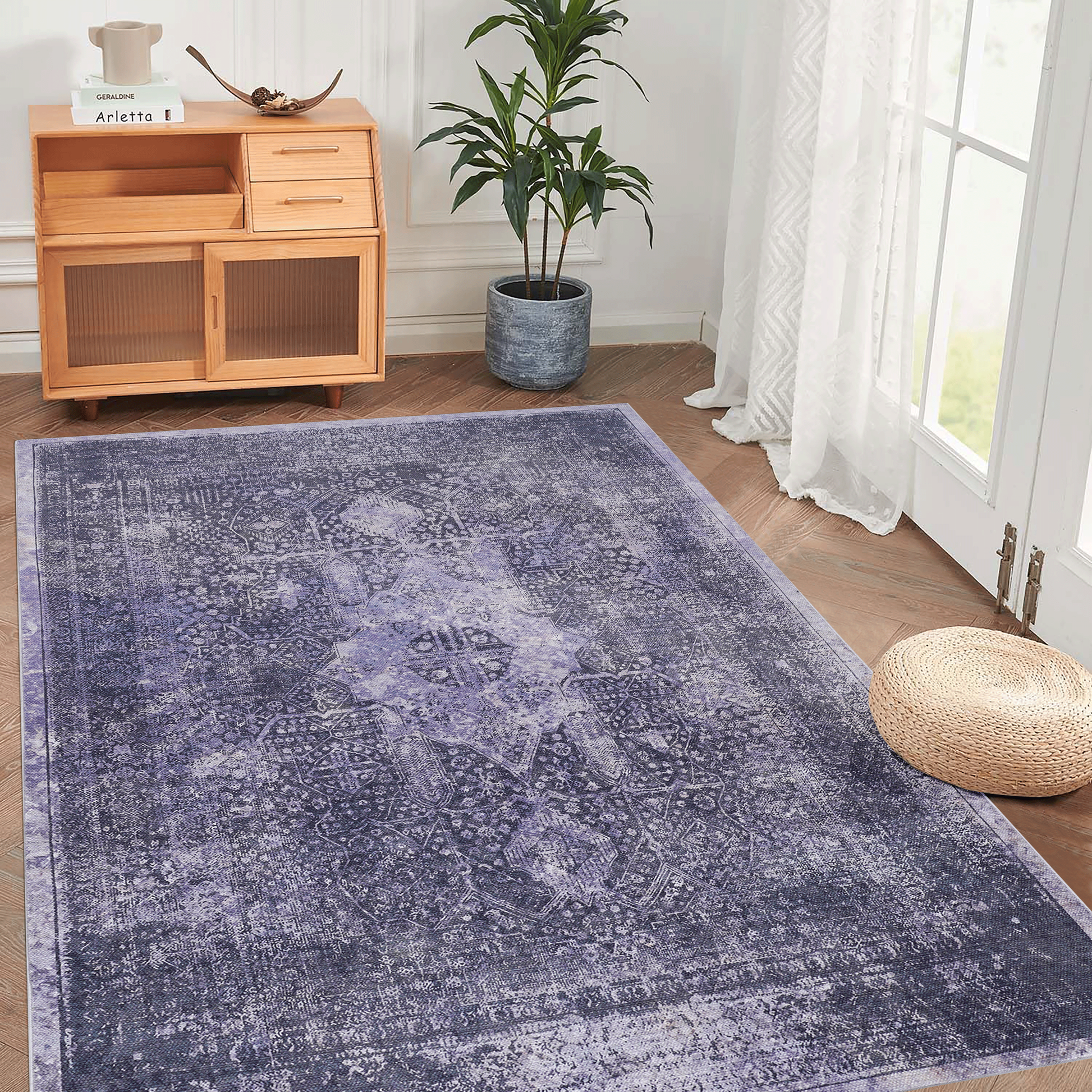 NAAR MAVAL Anthracite Washable Rug 5x8 Area Rug (Anthracite, 5' x 8')