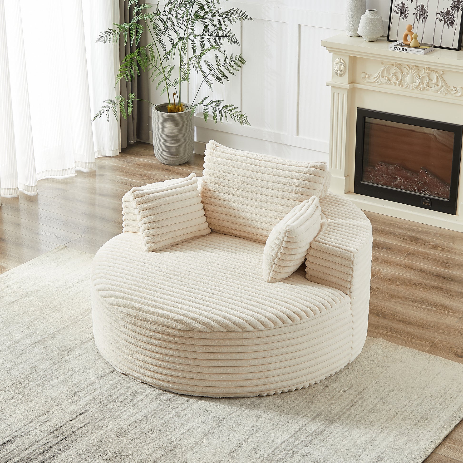 55''L Corduroy Sponge single sofa,No Assembly Required,Fluffy Modern Sleeper Chair for Living room, Bedroom, Lounge and Projection Room(Not a swivel chair.)
