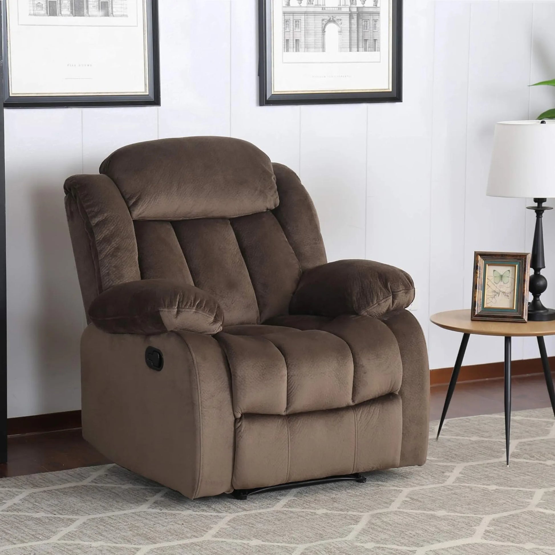 Sunset Trading Teddy Bear Reclining Chair | Manual Recliner | Brown Fabric Clubchair