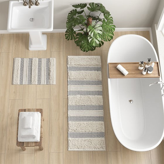 Woven Texture Stripe Bath Rug Grey 22x58'