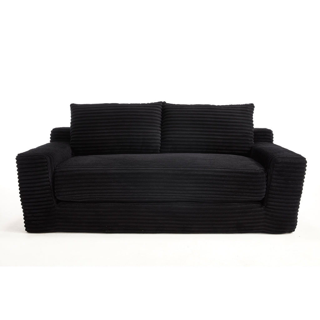 Loveseat Sofa Bed with Memory Foam & Steel Frame - Convertible 2-in-1 Design, Black Corduroy, No Assembly