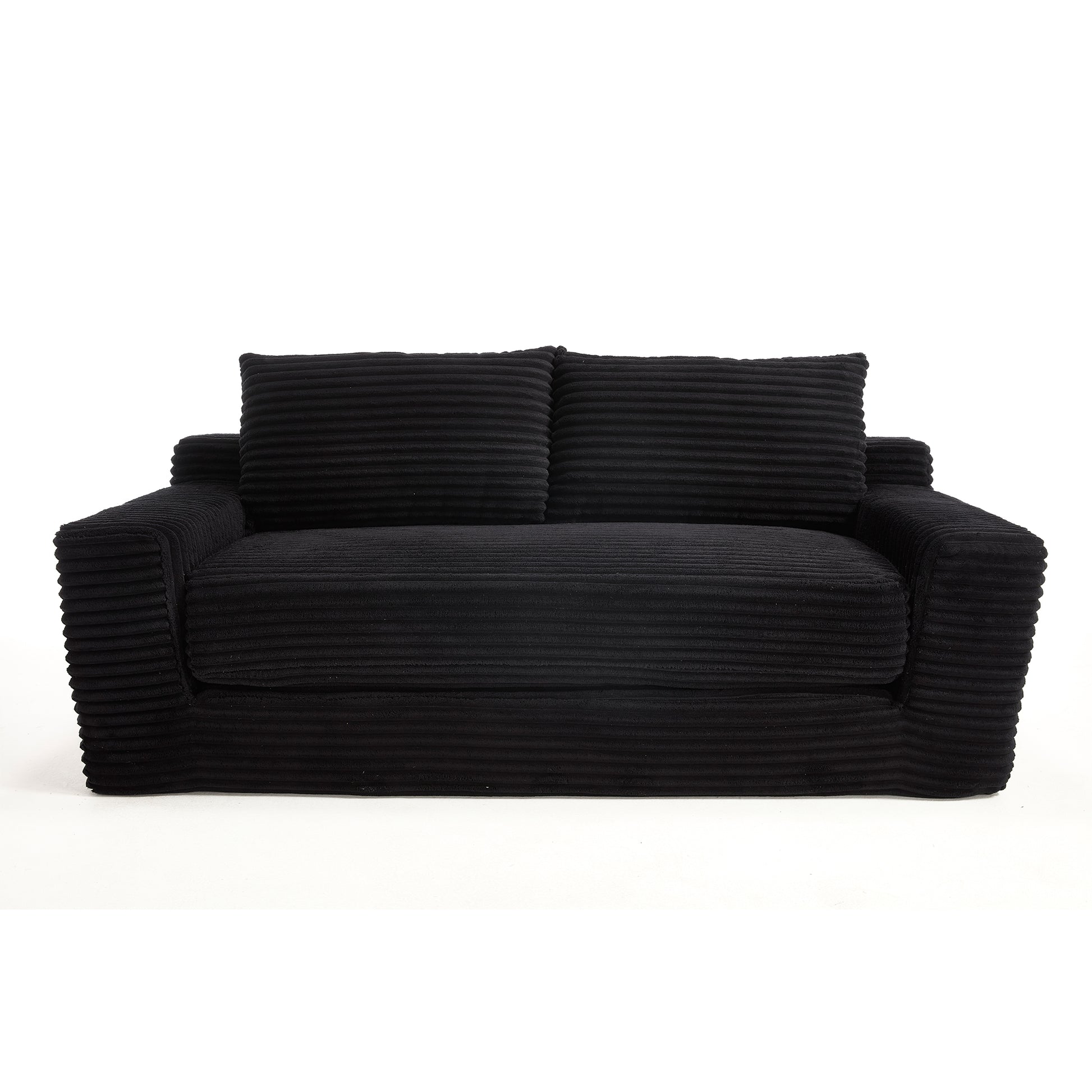 Loveseat Sofa Bed with Memory Foam & Steel Frame - Convertible 2-in-1 Design, Black Corduroy, No Assembly