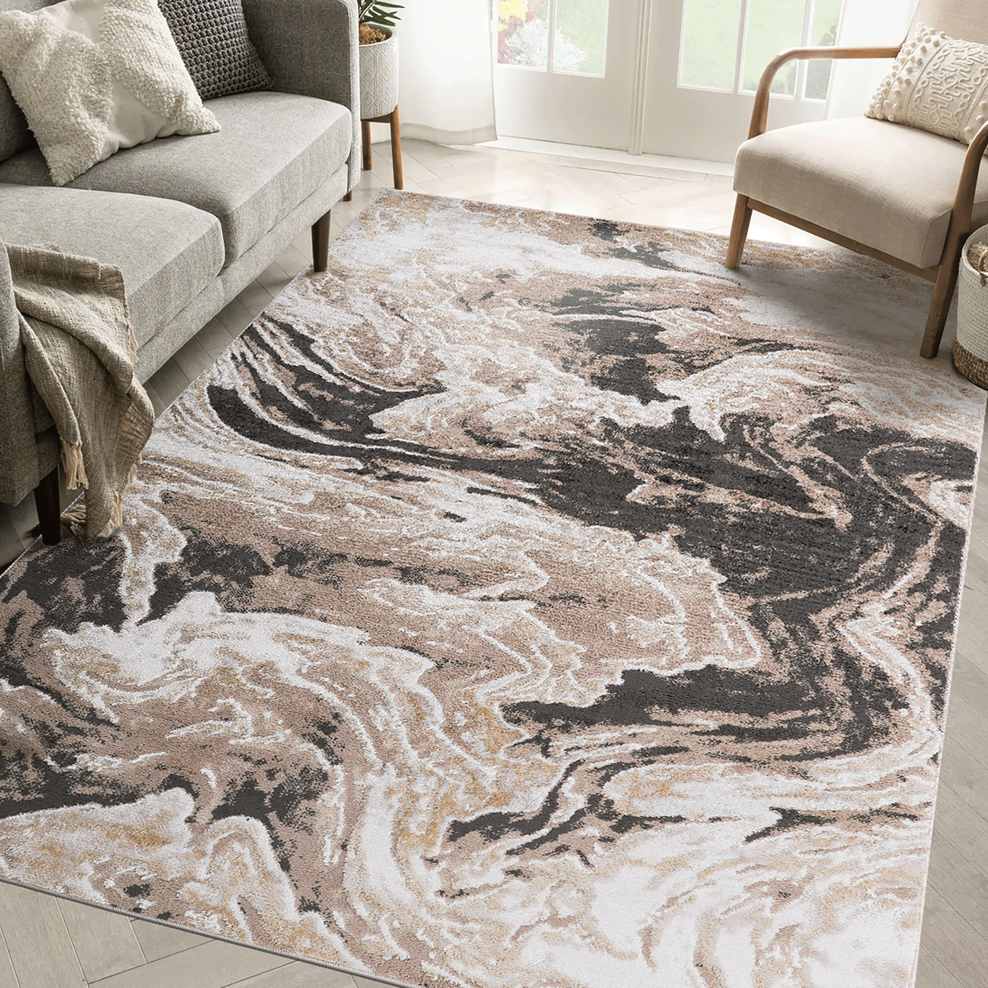 LOOM & LUXE Collection 5X7 L.Brown /Abstract Non-Shedding Living Room Bedroom Dining Home Office Stylish and Stain Resistant Area Rug