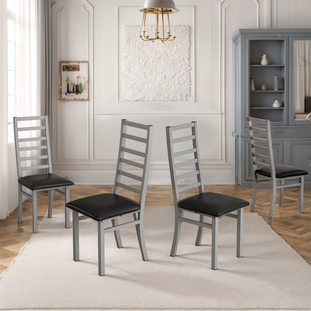 Metal Dining Chairs Set of 4, Steel Legs and PU Leather Seats, High Back Armless Dining Chairs, for Kitchen, Living Room, Grey