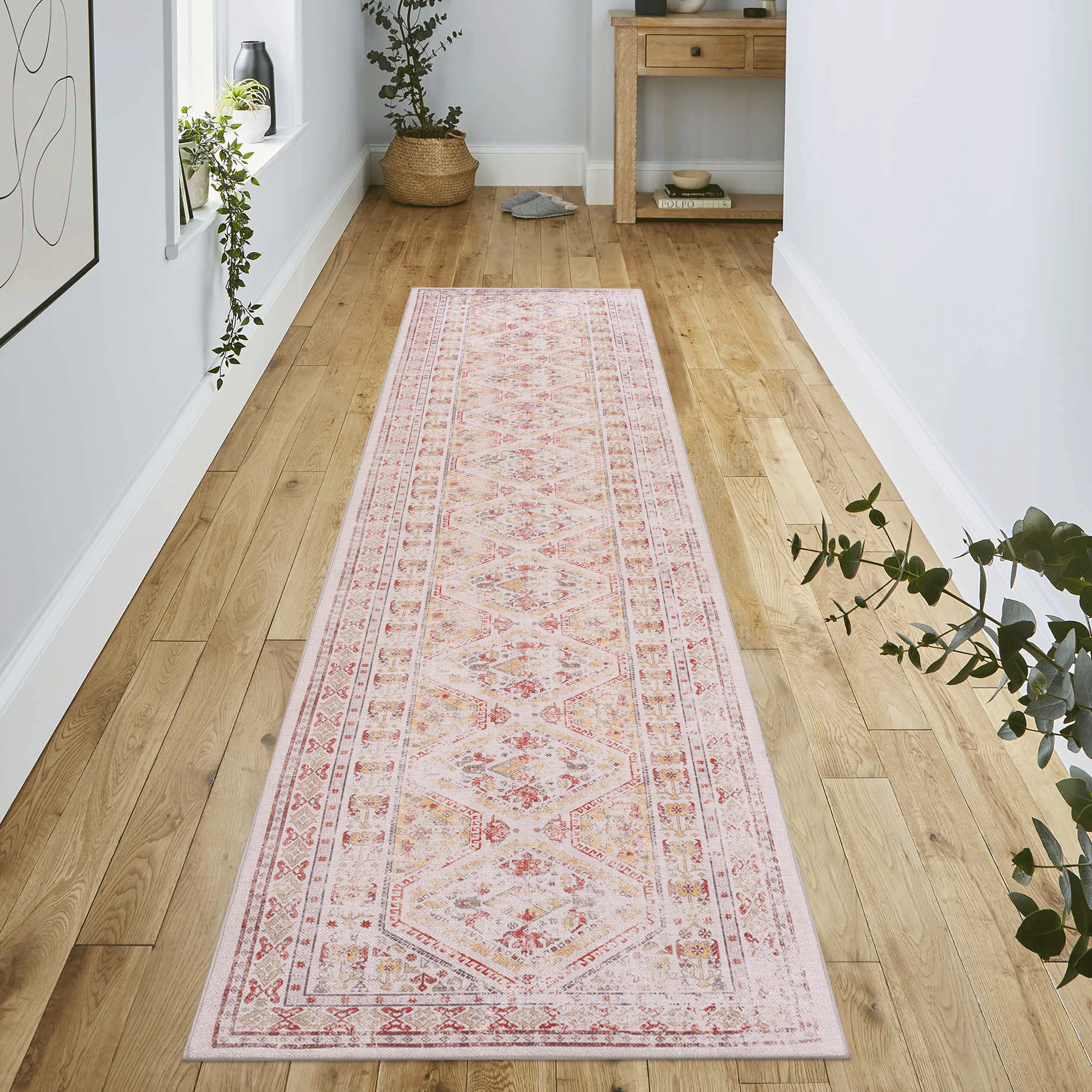 NAAR MAVAL Beige Washable Rug 2'6'' x 10' Runner Rug (Beige, 2'6'' x 10')
