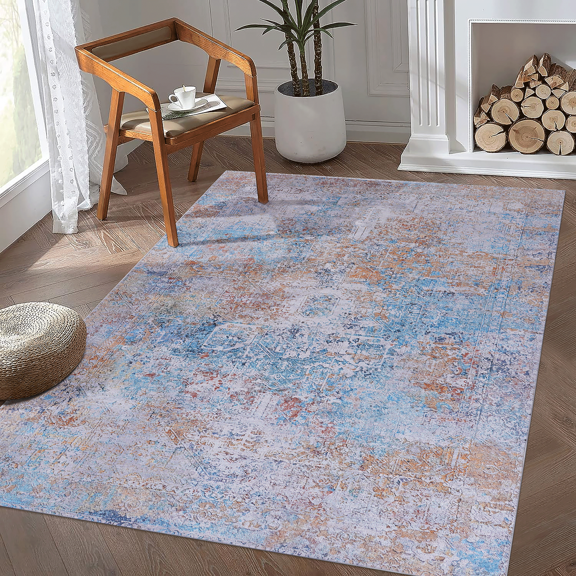 NAAR MAVAL Yellow Washable Rug 8x10 Area Rug (Yellow, 8' x 10')