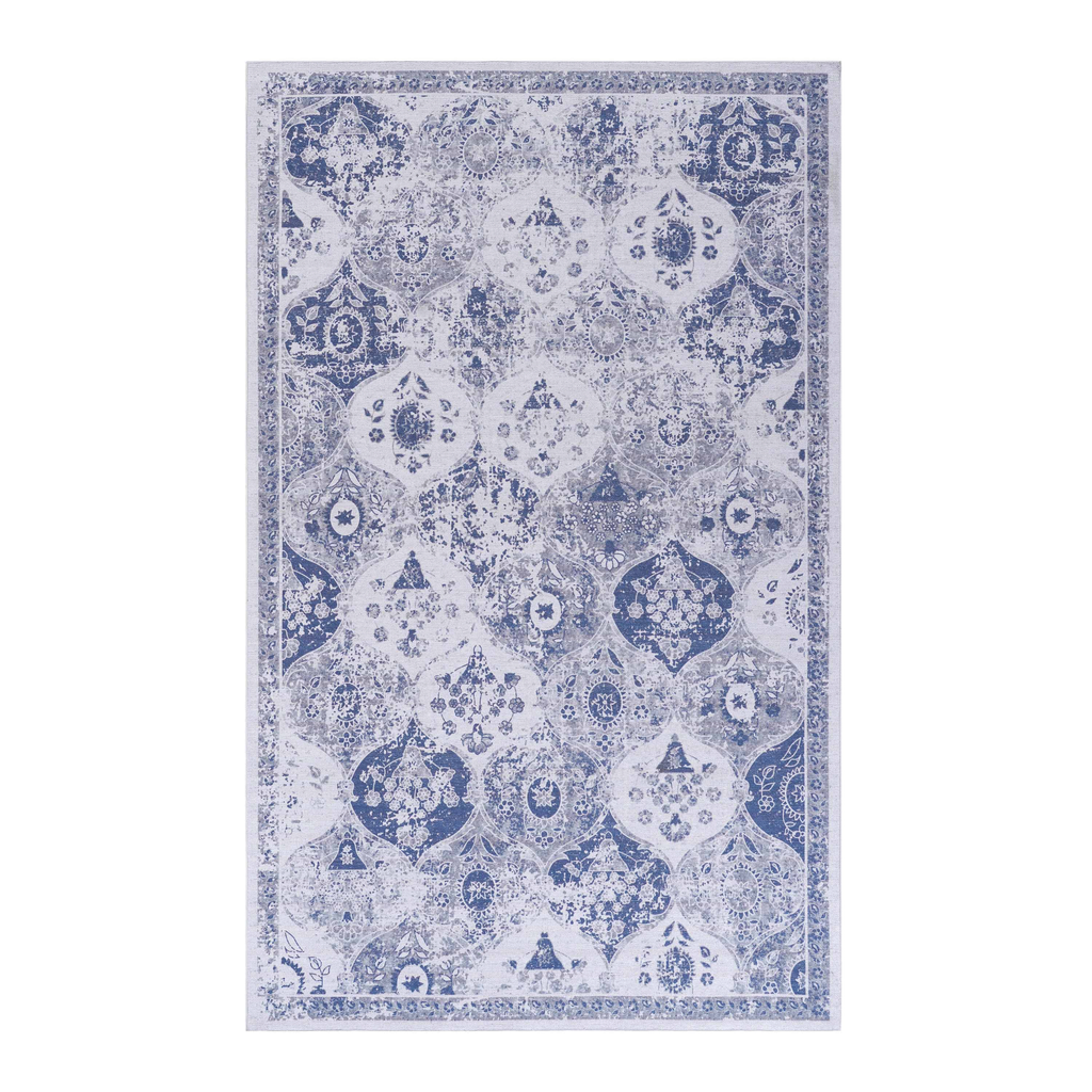 NAAR MAVAL Blue Washable Rug 2' x 3' Doormat Rug (Blue, 2' x 3')