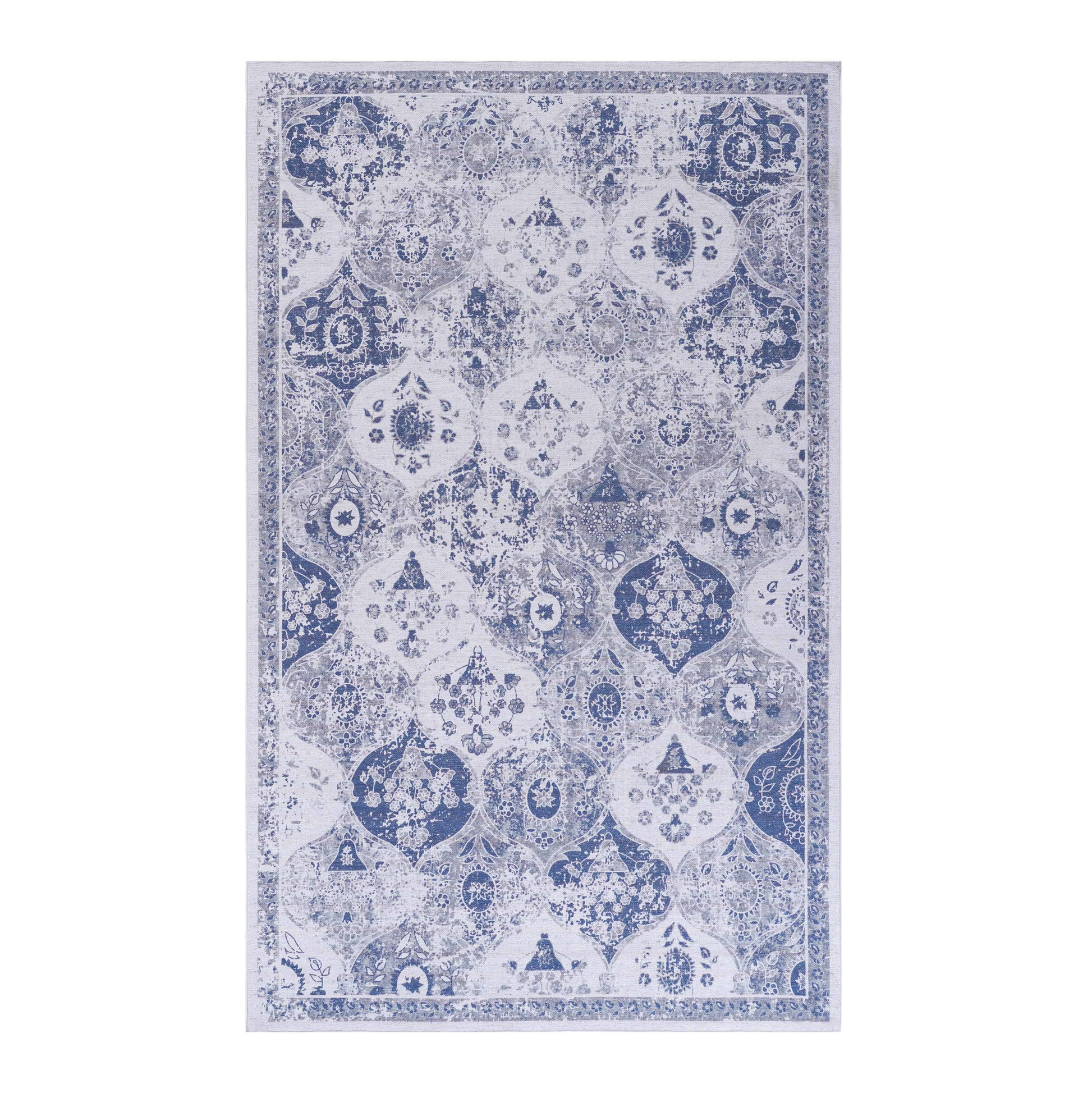NAAR MAVAL Blue Washable Rug 2' x 3' Doormat Rug (Blue, 2' x 3')