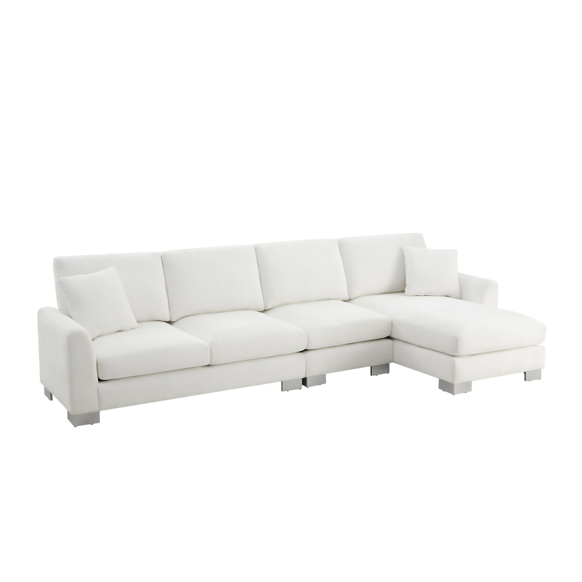 Modern Oversized L-Shaped Sectional Sofa with Chaise and Free Pillows, Chenille Upholstery, 119*55'