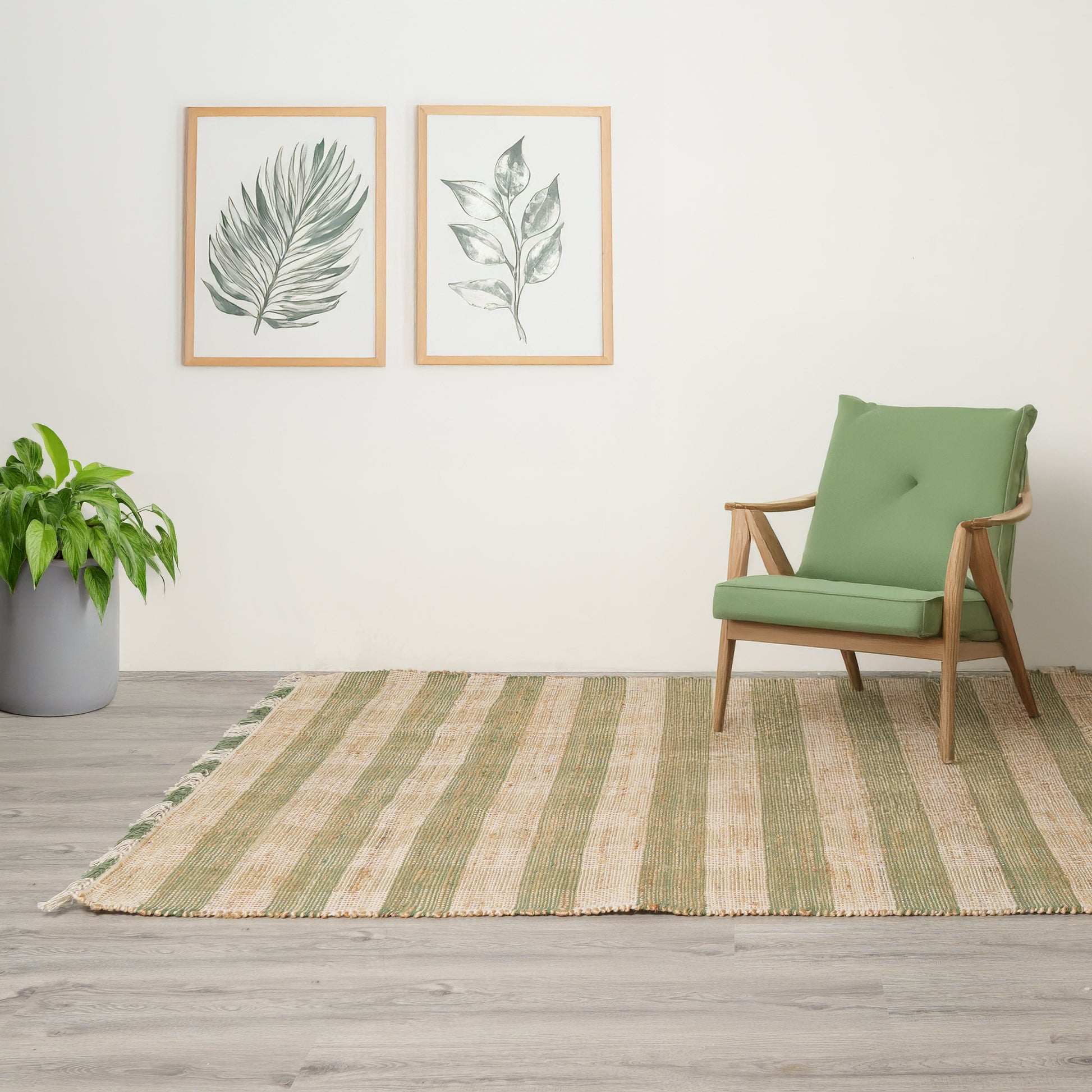 Artisan Hand Woven Jute & Cotton Green Plaid Rug-8X10 ft