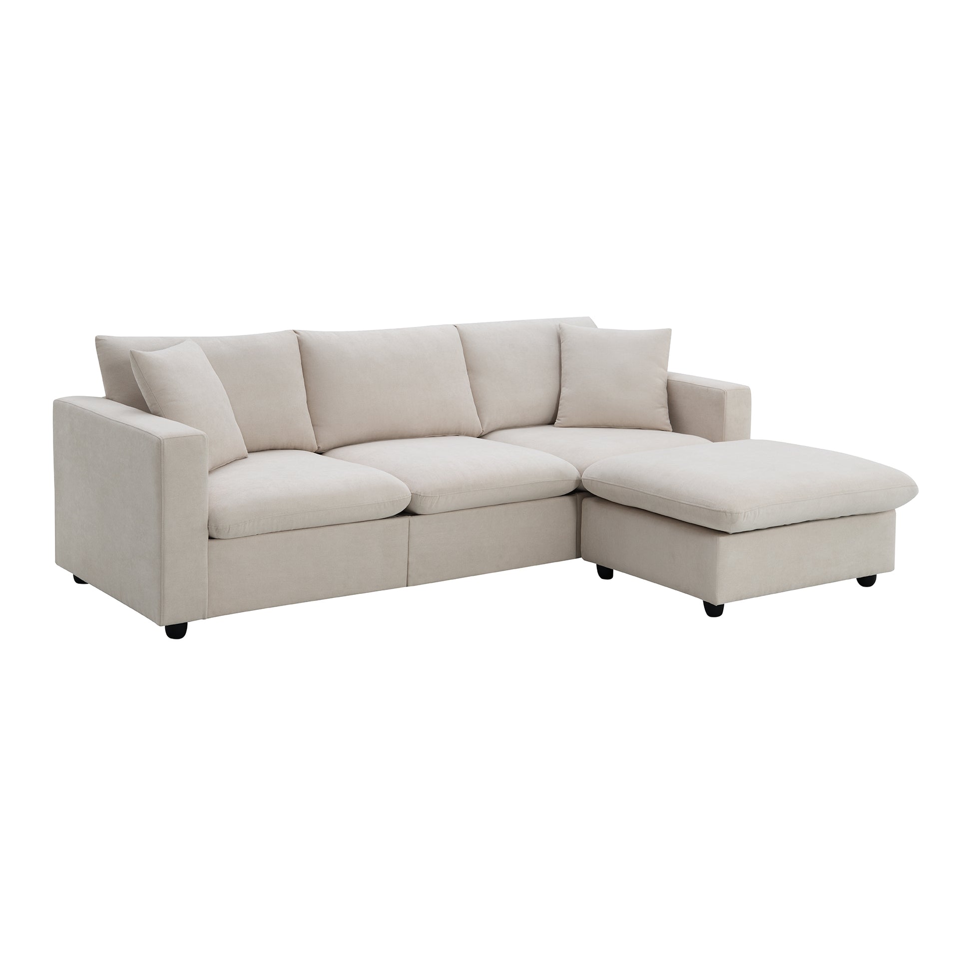 Modern Sectional Sofa L-shaped Couch Set with Convertible Ottoman, Polyester Fabric, 4 Colors