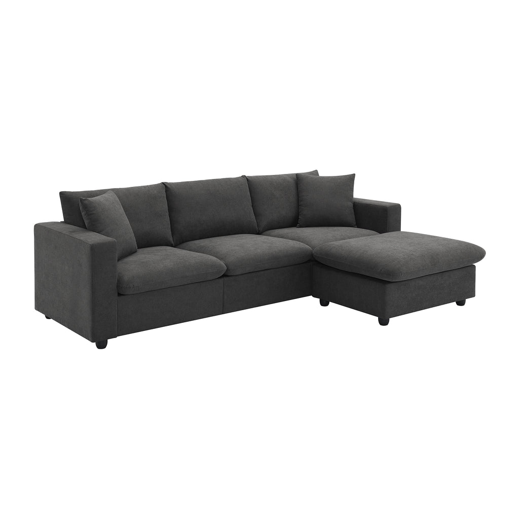 Modern L-Shaped Sectional Sofa with Convertible Ottoman, Polyester Fabric, 100.4*64.6 inches, Dawn Grey