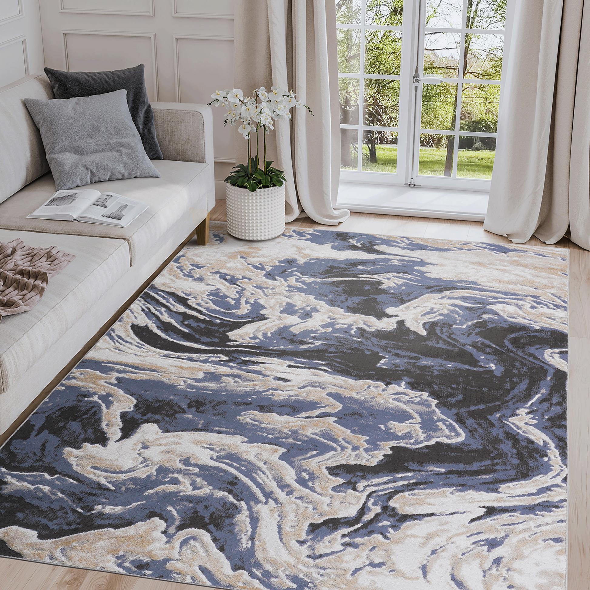 LOOM & LUXE Collection 5X7 L.Blue /Abstract Non-Shedding Living Room Bedroom Dining Home Office Stylish and Stain Resistant Area Rug