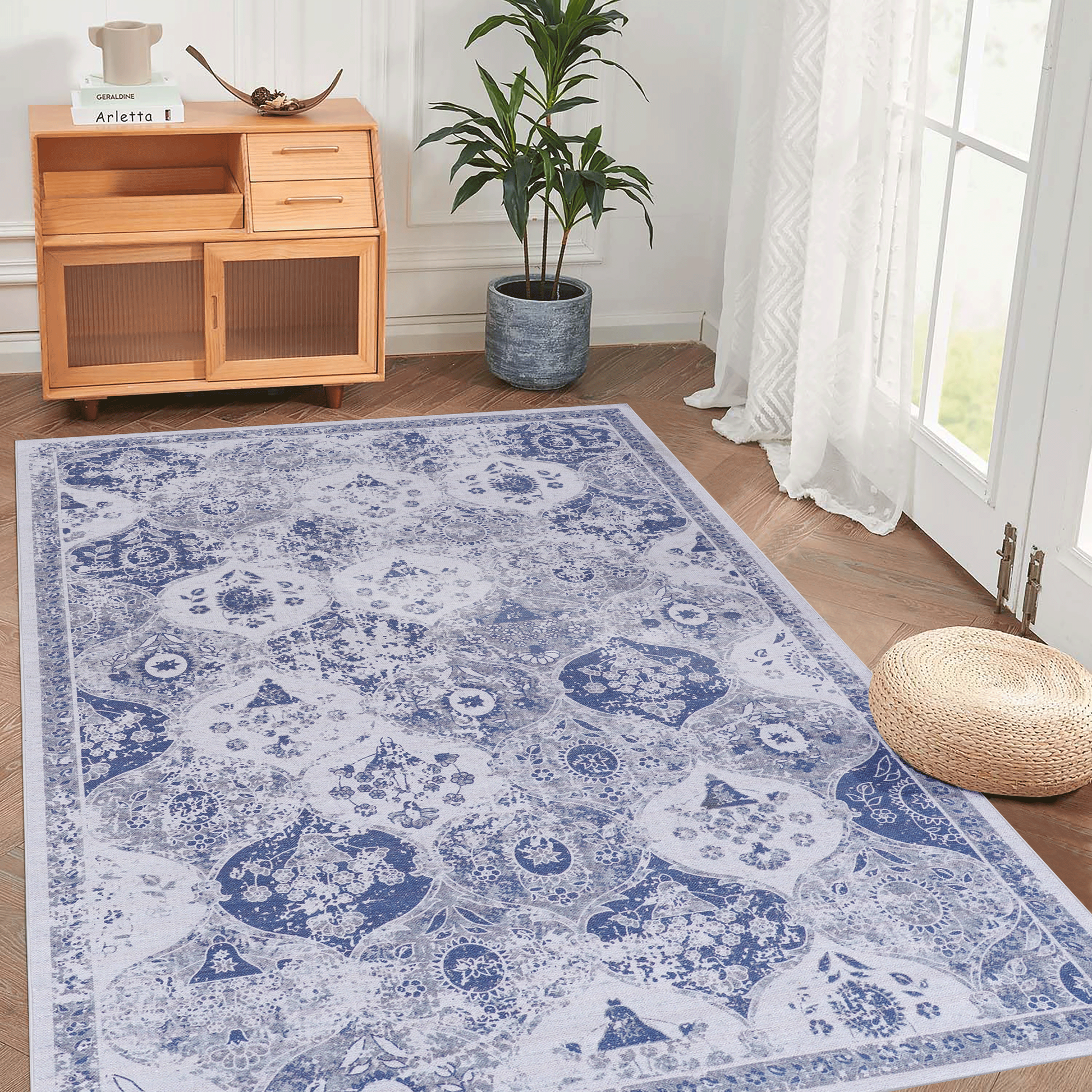 NAAR MAVAL Blue Washable Rug 8x10 Area Rug (Blue, 8' x 10')