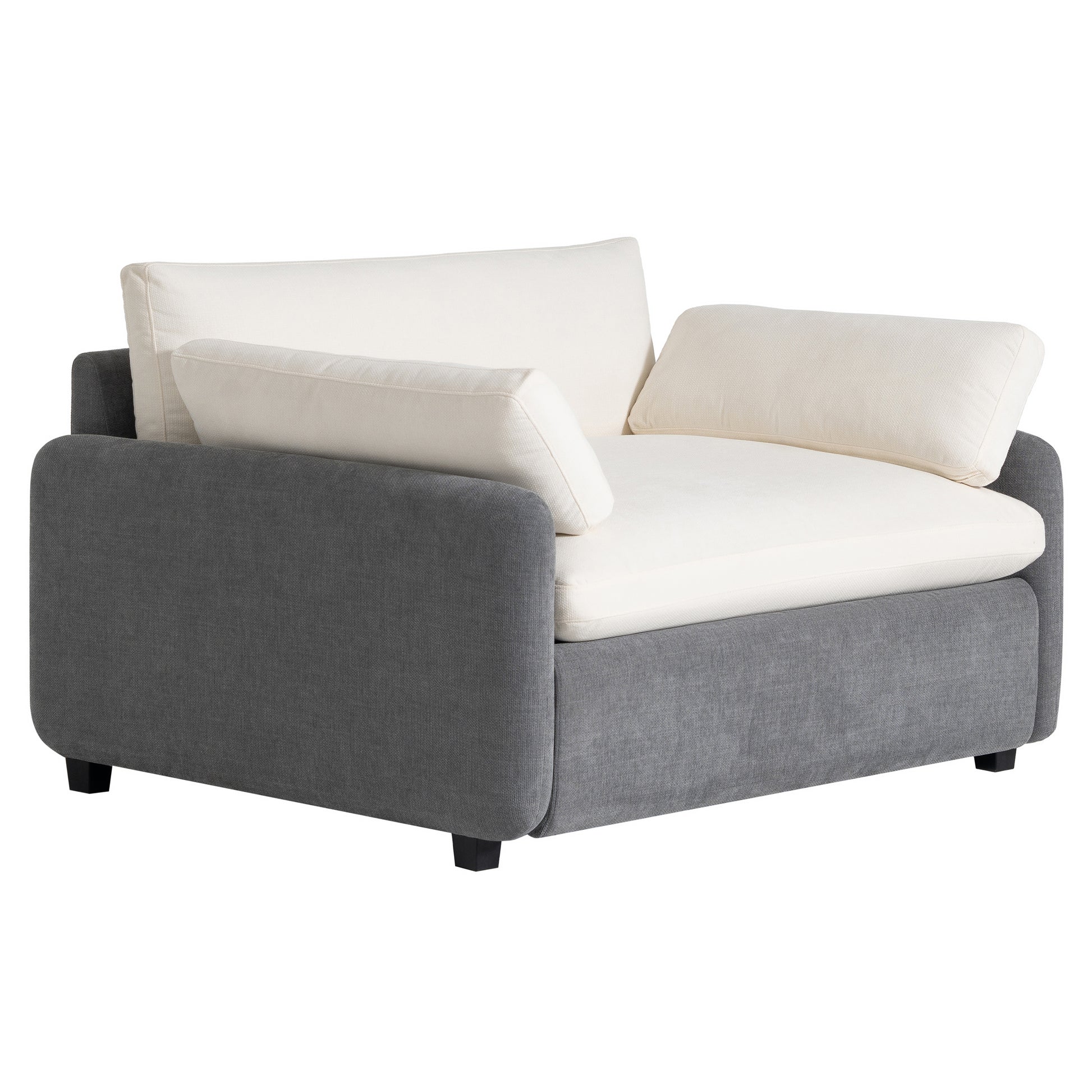 Modern Color-Blocking Chenille Single Sofa Chair with Extra-Wide 42.5-Inch Seat and Throw Pillows, Gray+Cream