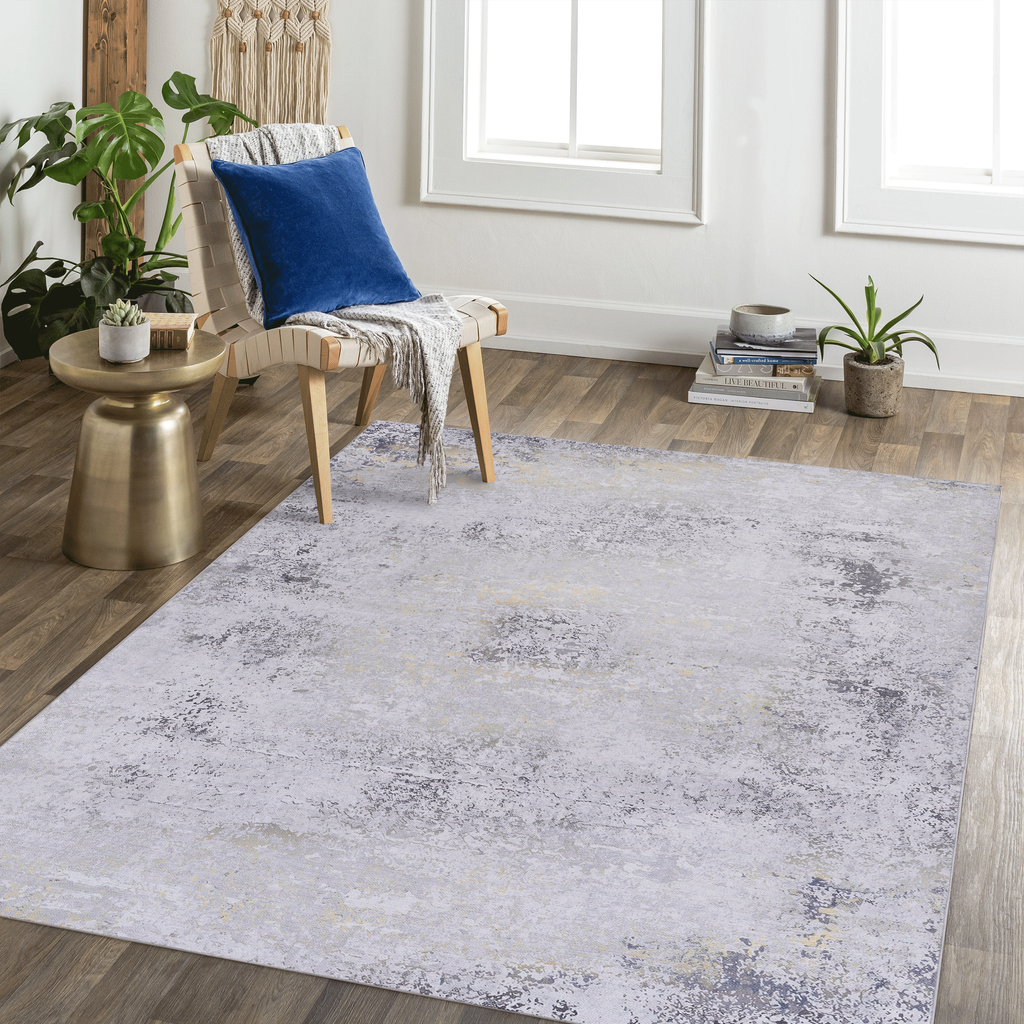 NAAR MAVAL Gold Washable Rug 8x10 Area Rug (Gray+Gold, 8' x 10')