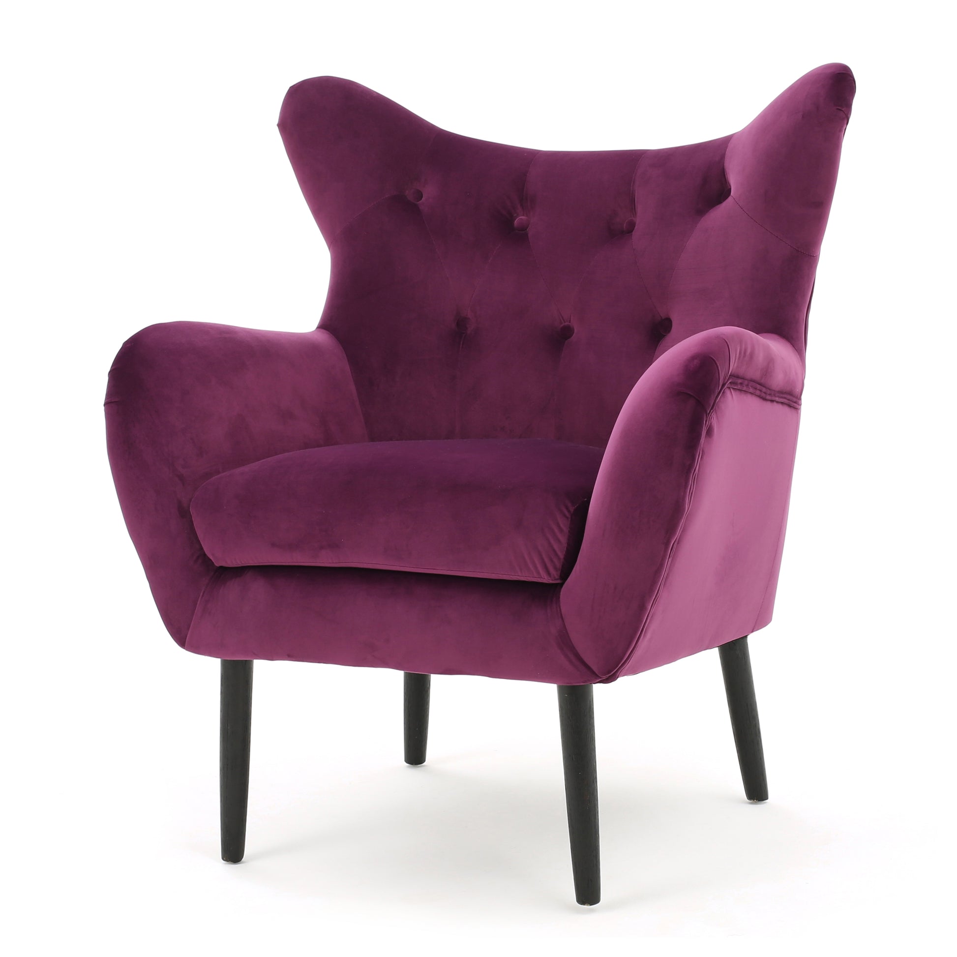 Alyssa Mid-century Velvet Arm Chair with Wingback Design in Fuchsia
