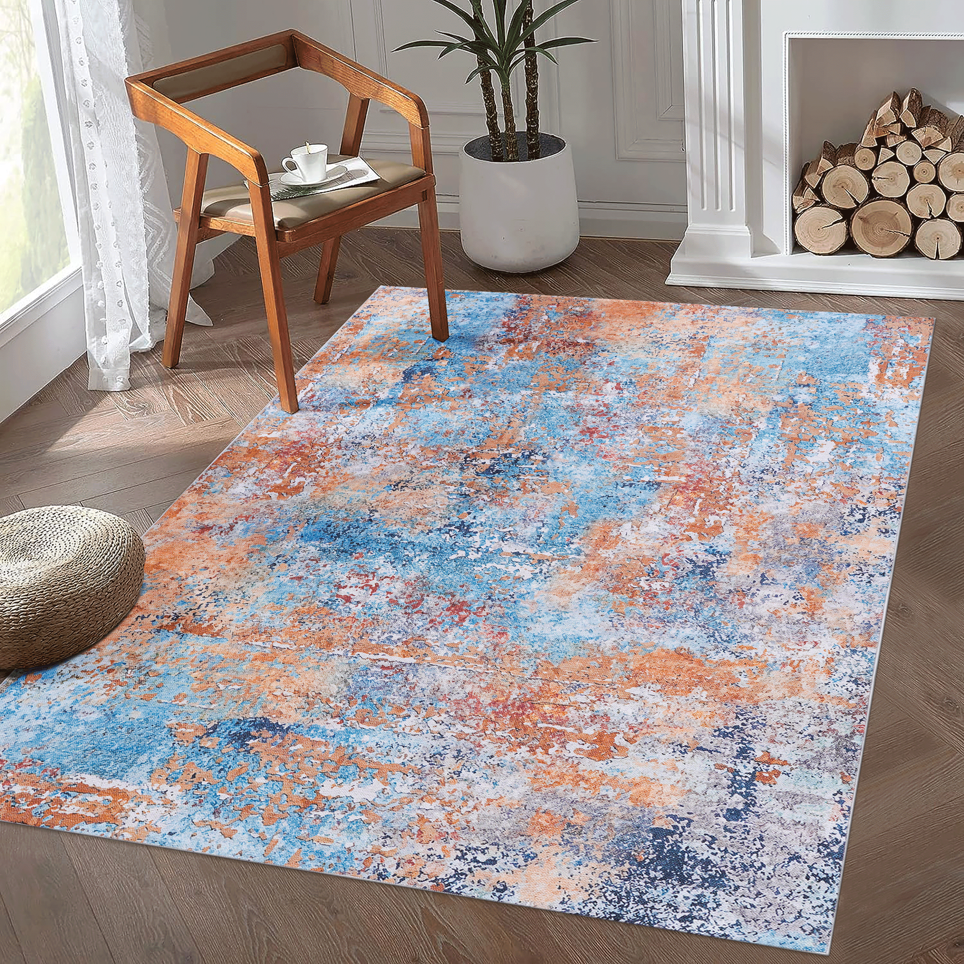 NAAR MAVAL Multi Washable Rug 5x8 Area Rug (Multi, 5' x 8')