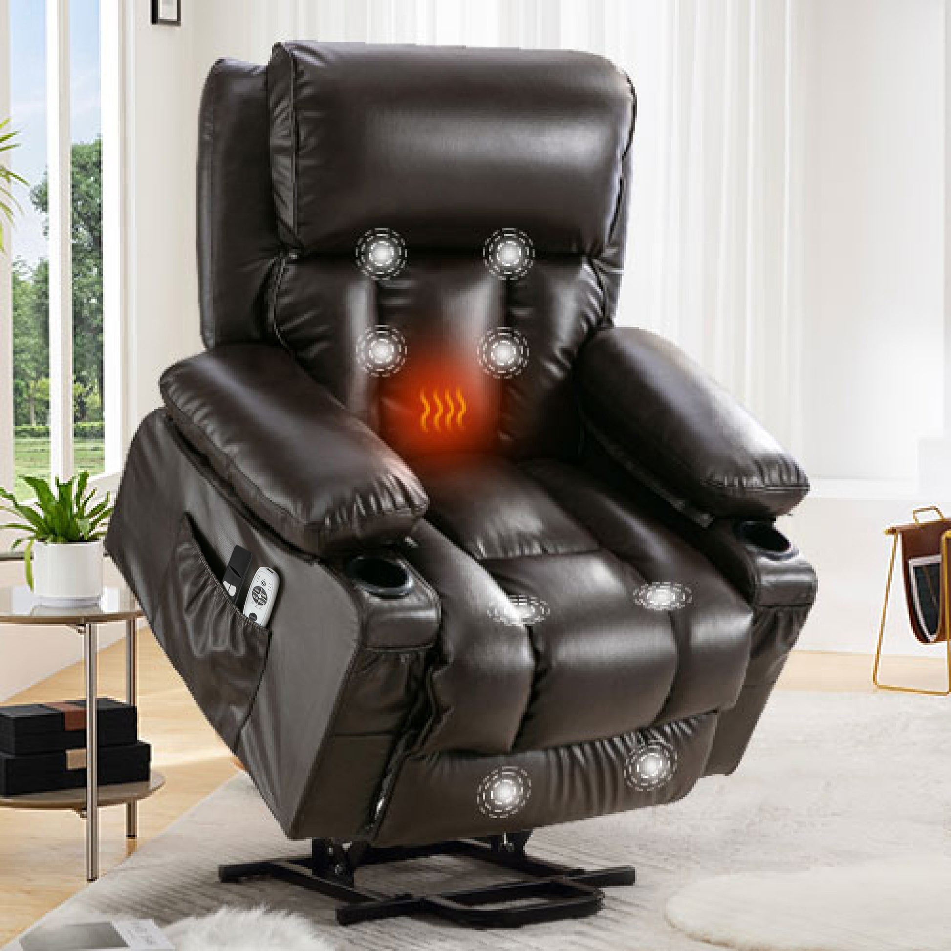Power Electric massage lift lounge chair, suitable for the elderly, with heating and vibration functions,Fleece leather with USB, can be used for lying down. BROWN