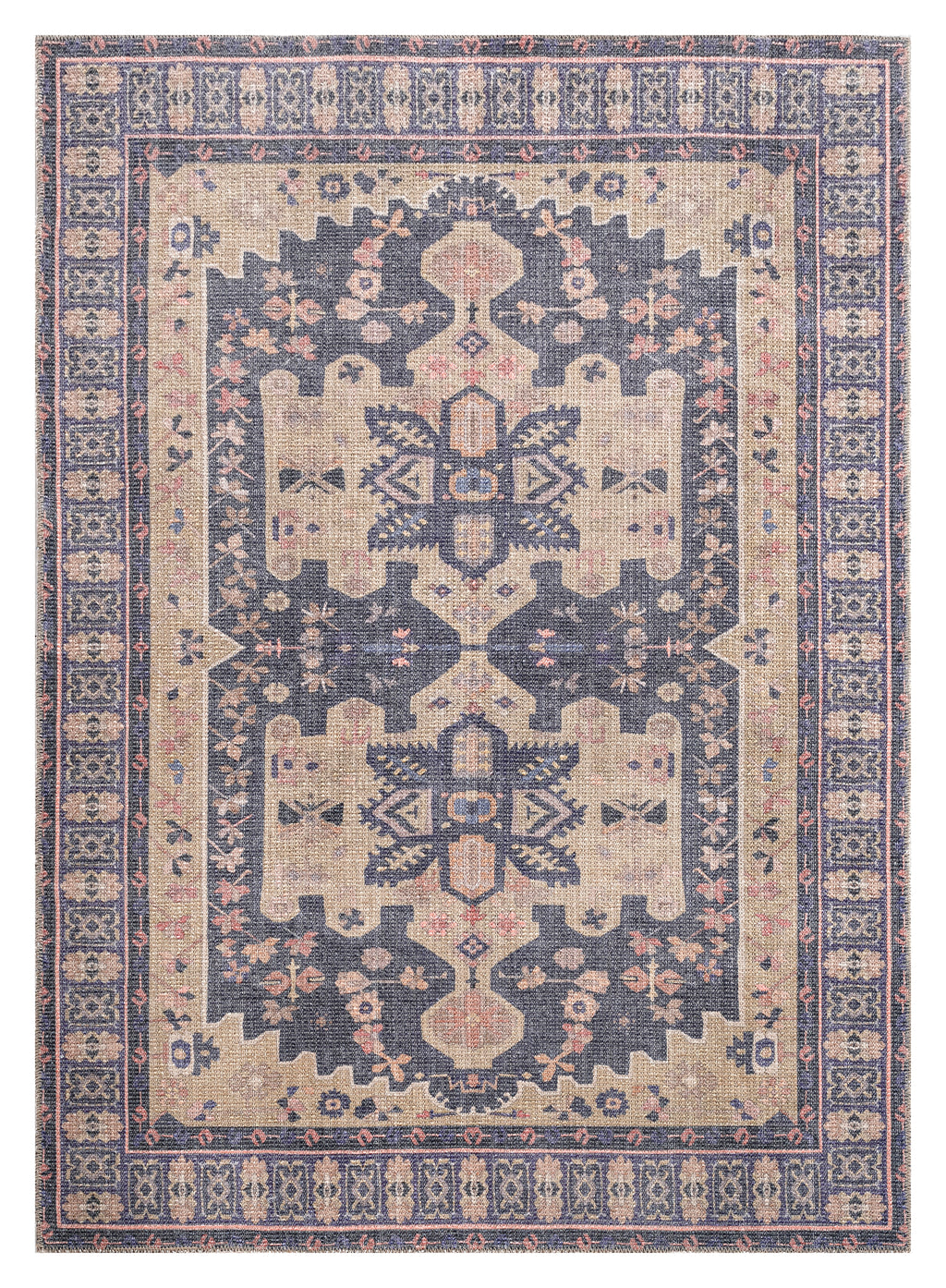 Traditional, Transitional, Oriental, Medallion, Border, Distressed Textured Cut and Loop Pile 7'6' x 10' Rectangle Area Rug