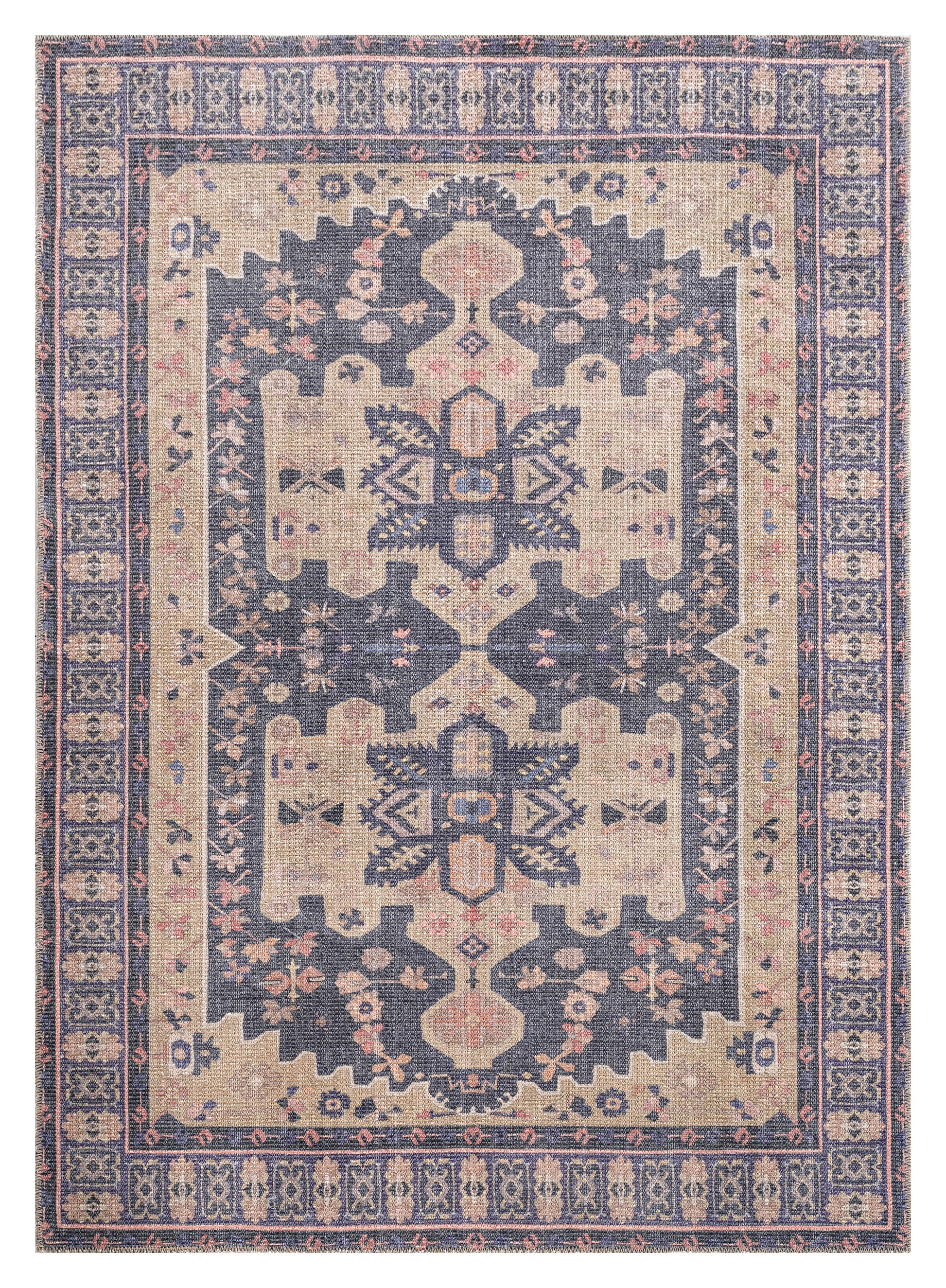 Traditional, Transitional, Oriental, Medallion, Border, Distressed Textured Cut and Loop Pile 7'6' x 10' Rectangle Area Rug