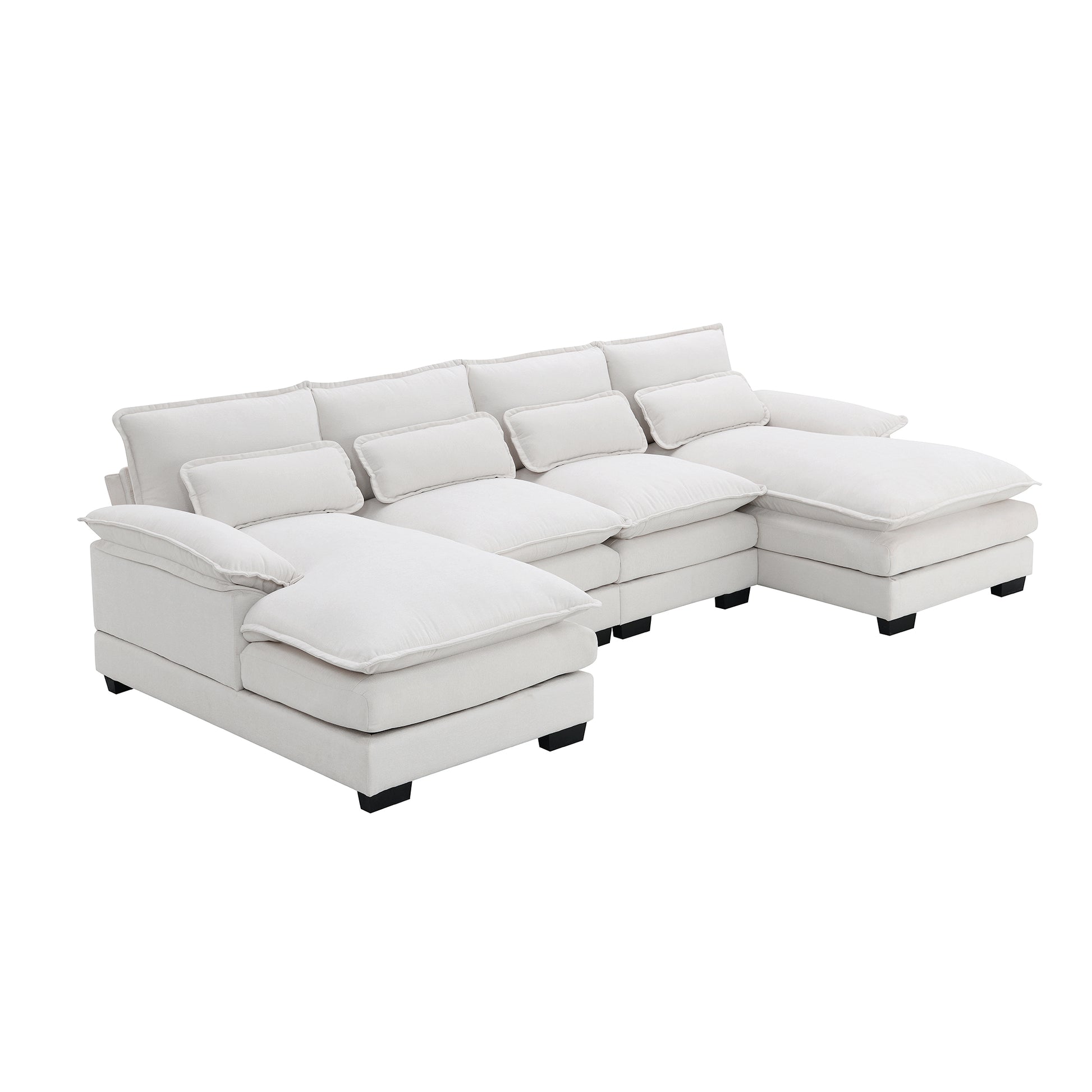 Modern U-shaped Sectional Sofa with Waist Pillows, 6-Seat Upholstered Symmetrical Sofa Furniture, Sleeper Sofa Couch with Chaise Lounge, Chenille and Velvet Options
