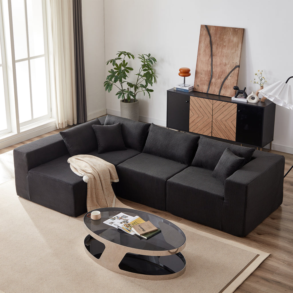 104-Inch Corduroy  Modular L Shaped Sectional Sofa,Luxury Floor Couch Set,Upholstered Indoor Furniture,Foam-Filled Compressed Sofa for Living Room,Bedroom,4 PC Free Combination