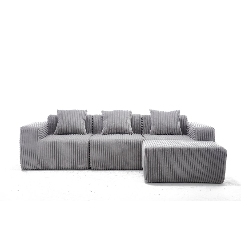 Modern Minimalist Modular Sectional Sofa L-Shape Upholstered Cloud Couch with Deep Seats Light Gray Fabric
