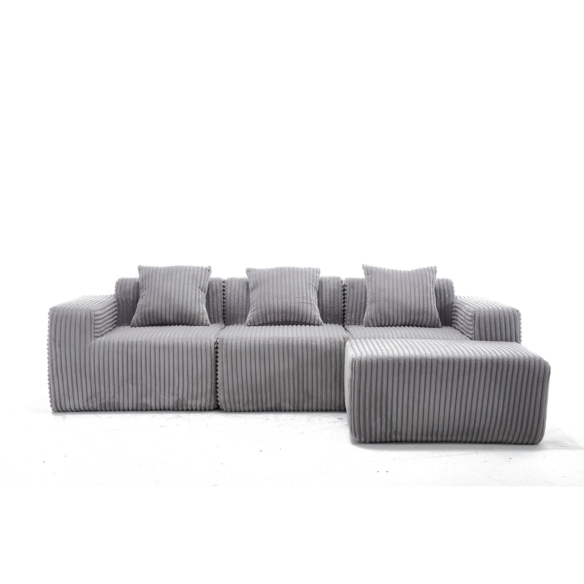 Modern Minimalist Modular Sectional Sofa L-Shape Upholstered Cloud Couch with Deep Seats Light Gray Fabric