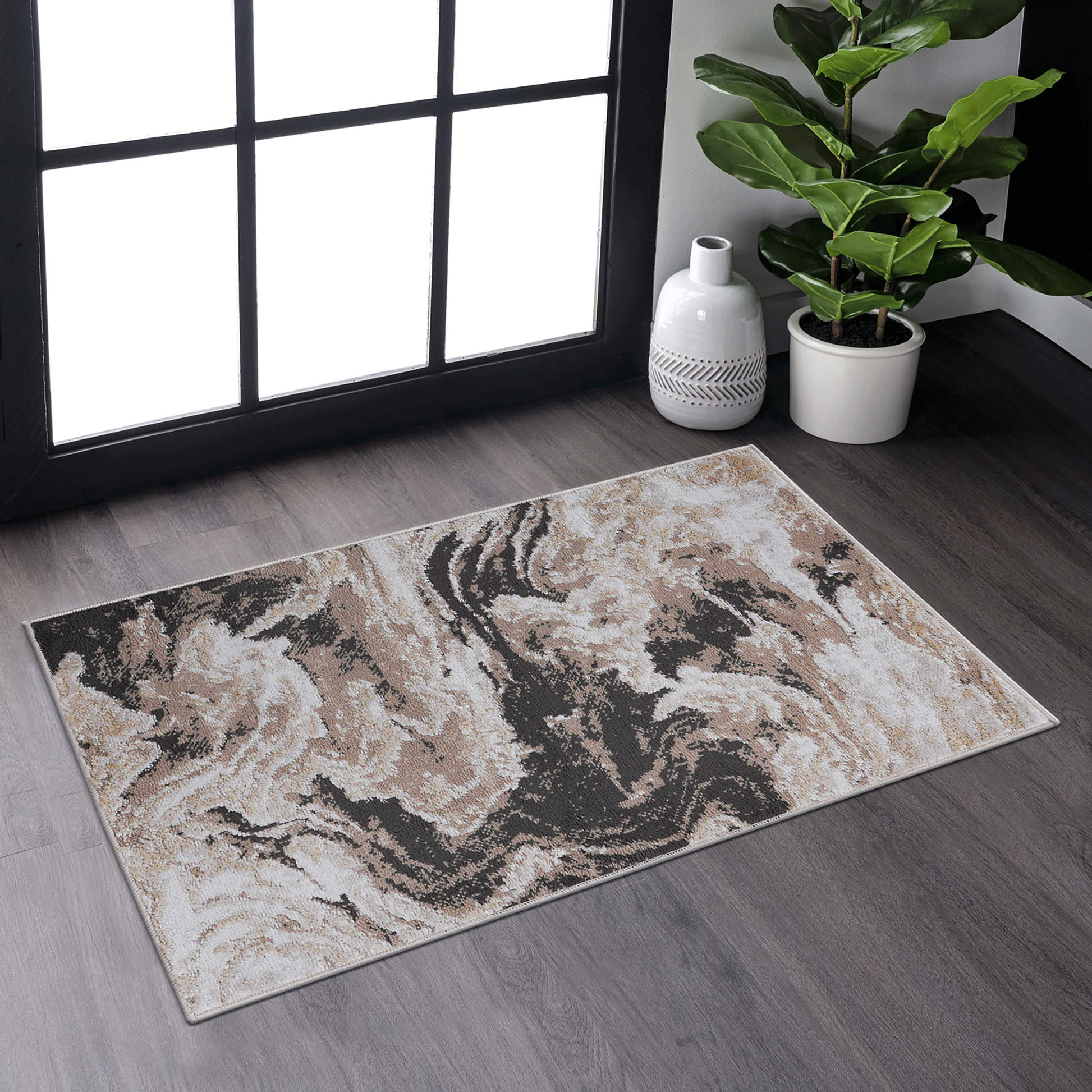 LOOM & LUXE Collection 2X3 L.Brown /Abstract Non-Shedding Living Room Bedroom Dining Home Office Stylish and Stain Resistant Area Rug